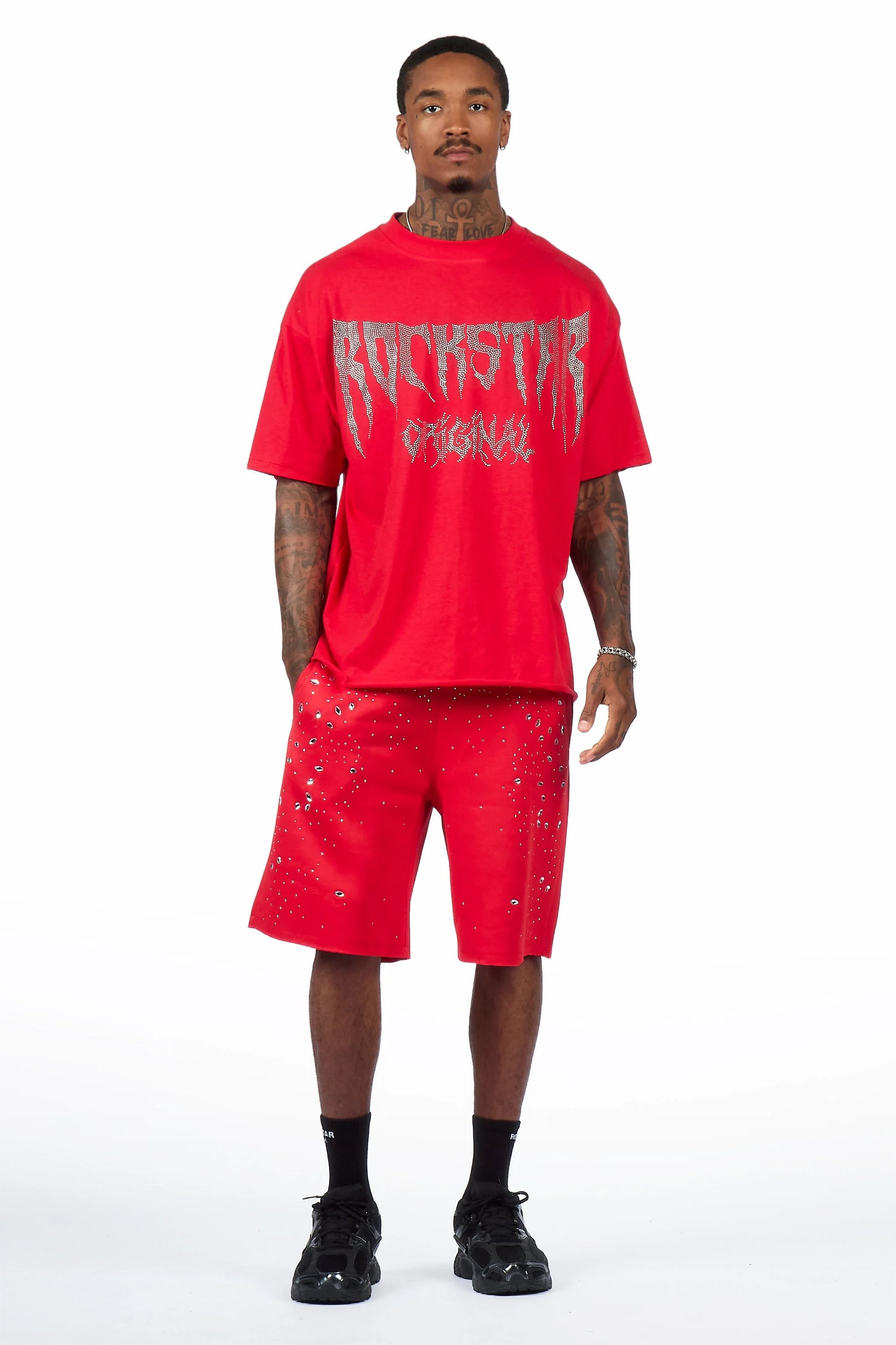 Twinkle Red Rhinestone T-Shirt/Short Set