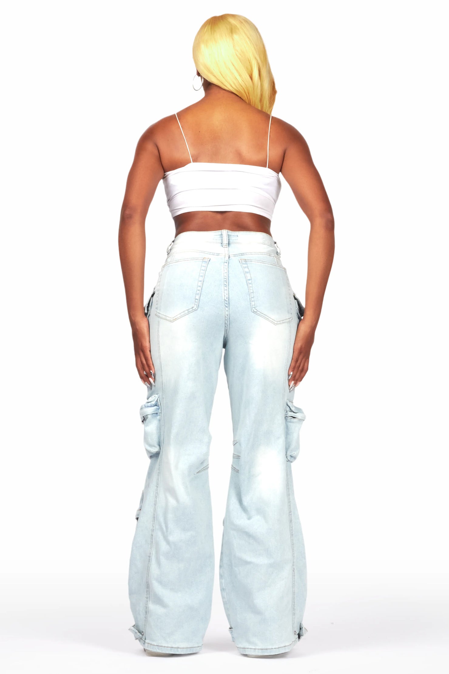 Nakia Tinted Light Wash Cargo Wide Leg Jean