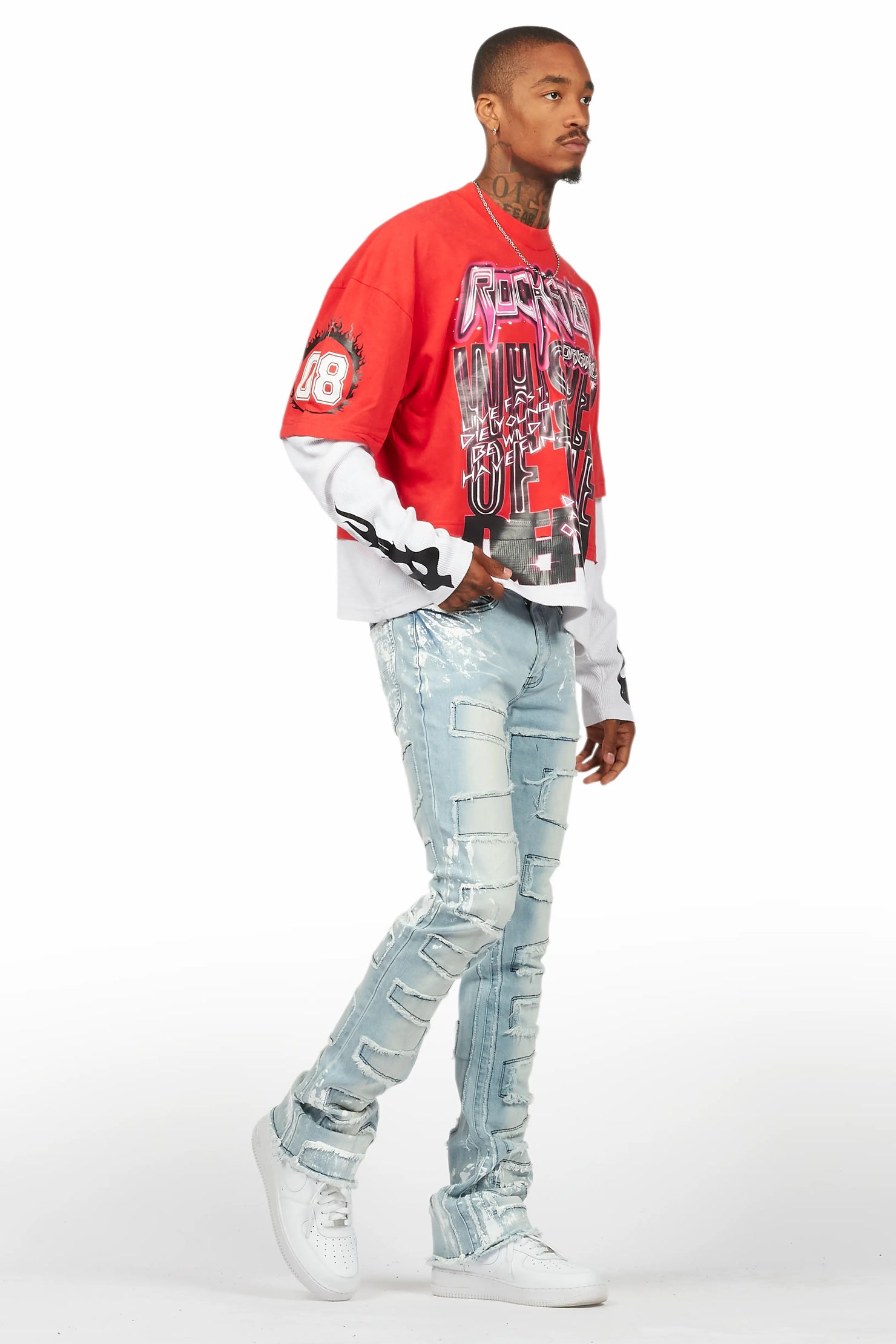 Darcy Vintage Red Thermal Double Layer Boxy Crop T-Shirt