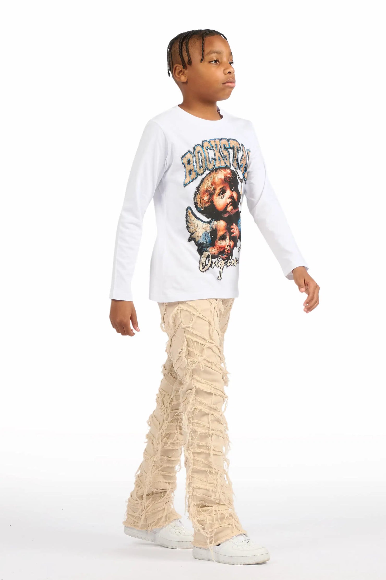 Boys Charly Beige Stacked Flare Jean