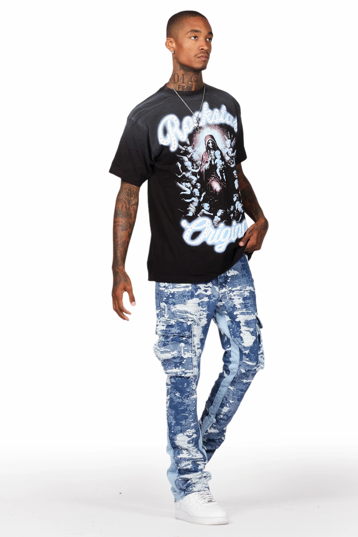 Bower Dark Blue Stacked Flare Jean