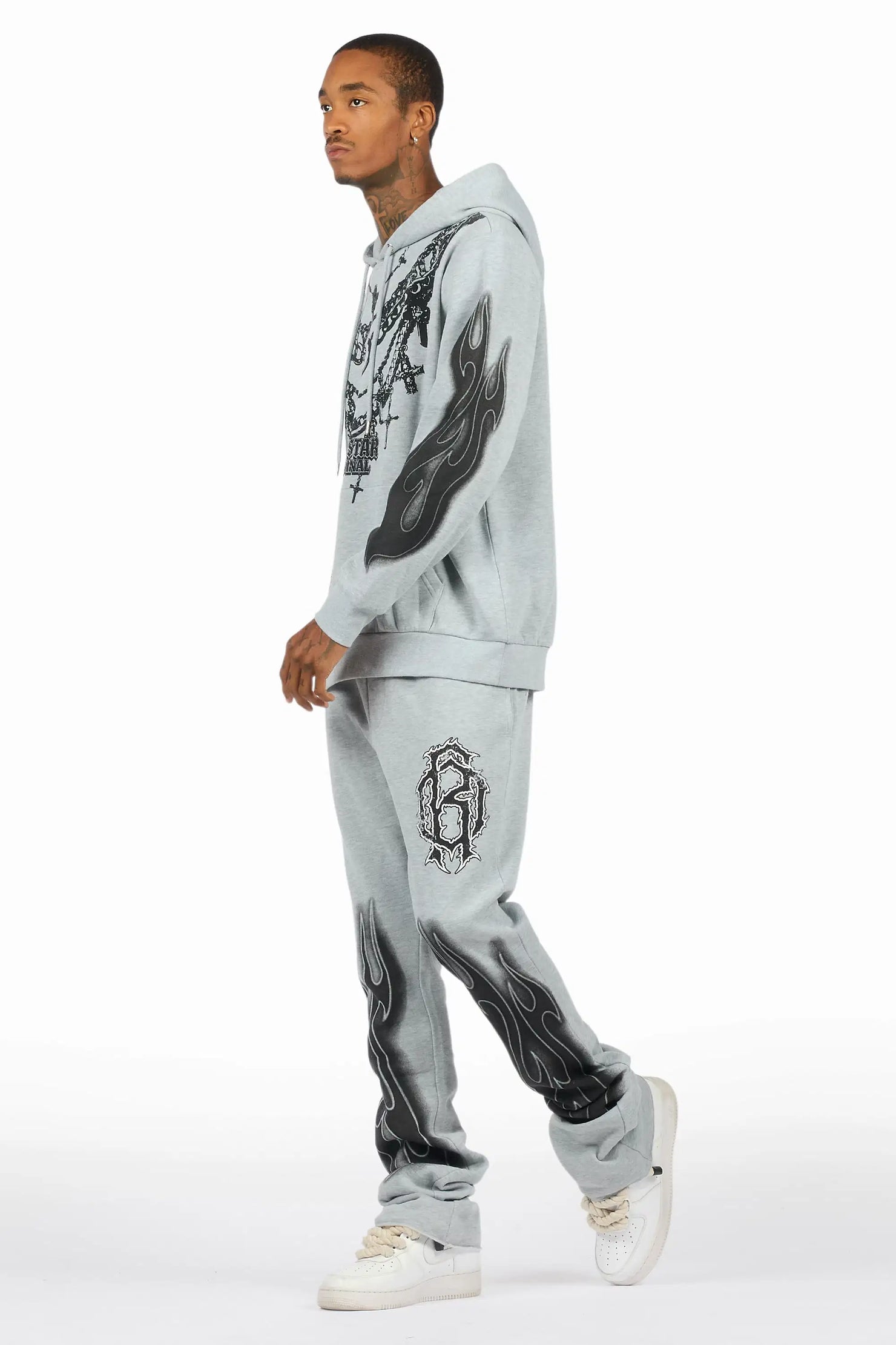 Nyro Heather Grey Hoodie/Stacked Pant Track Set