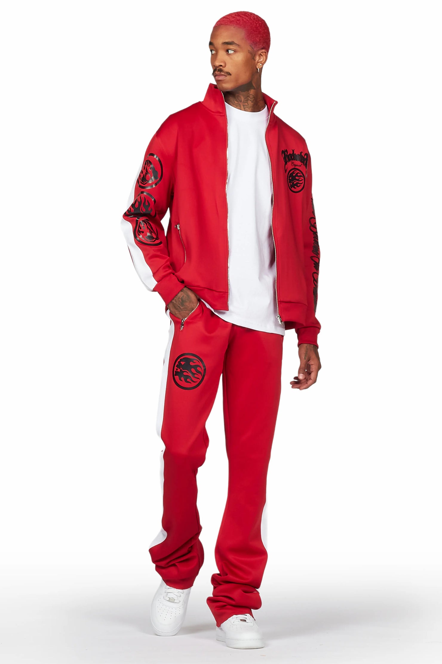 Yarden Red Tricot Super Stacked Flare Track Set