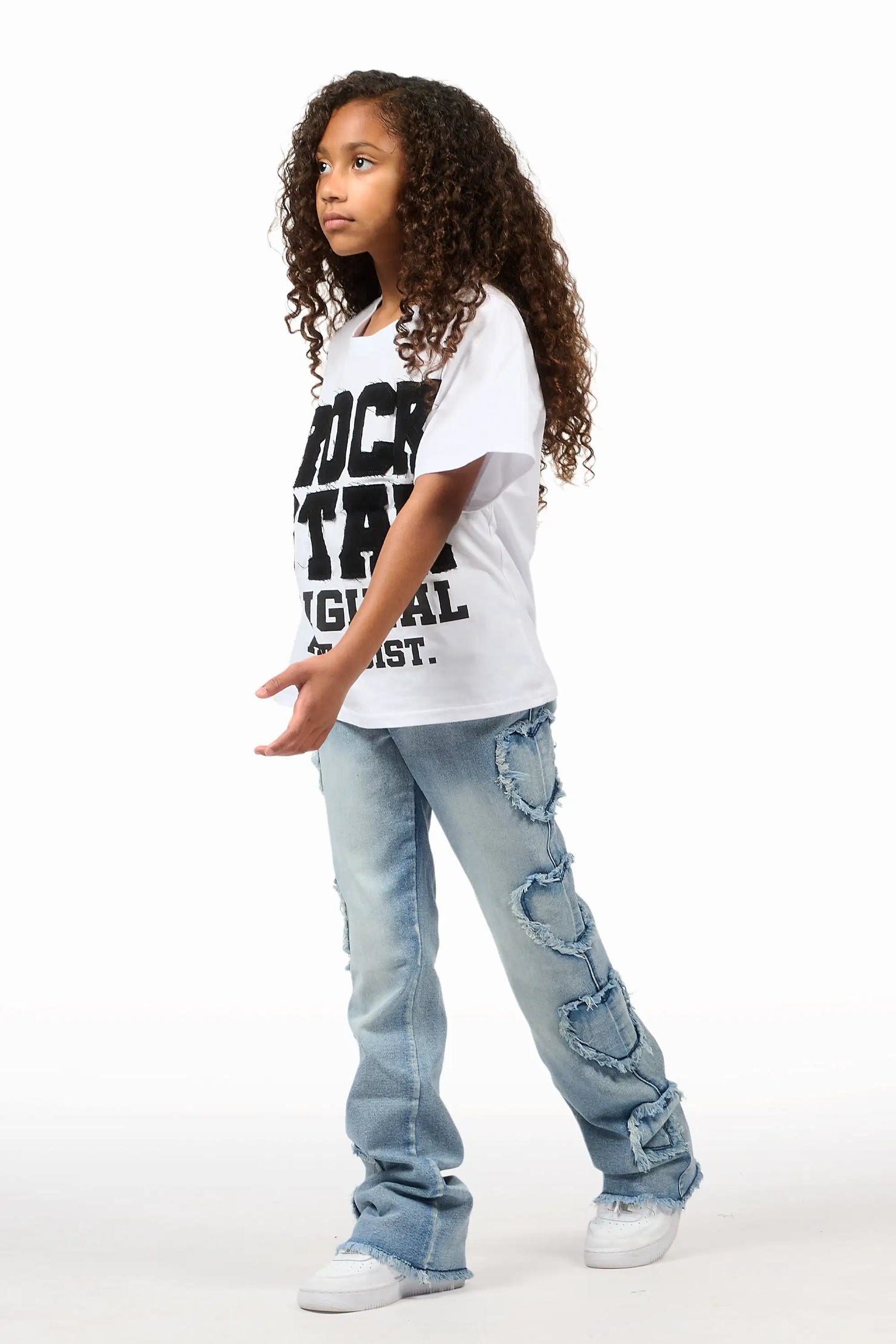 Girls Sinayah Heart Light Wash Stacked Flare Jean