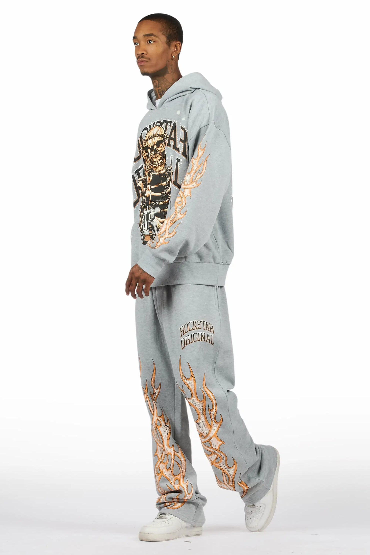 Kaizel Heather Grey Hoodie/Baggy Pant Track Set
