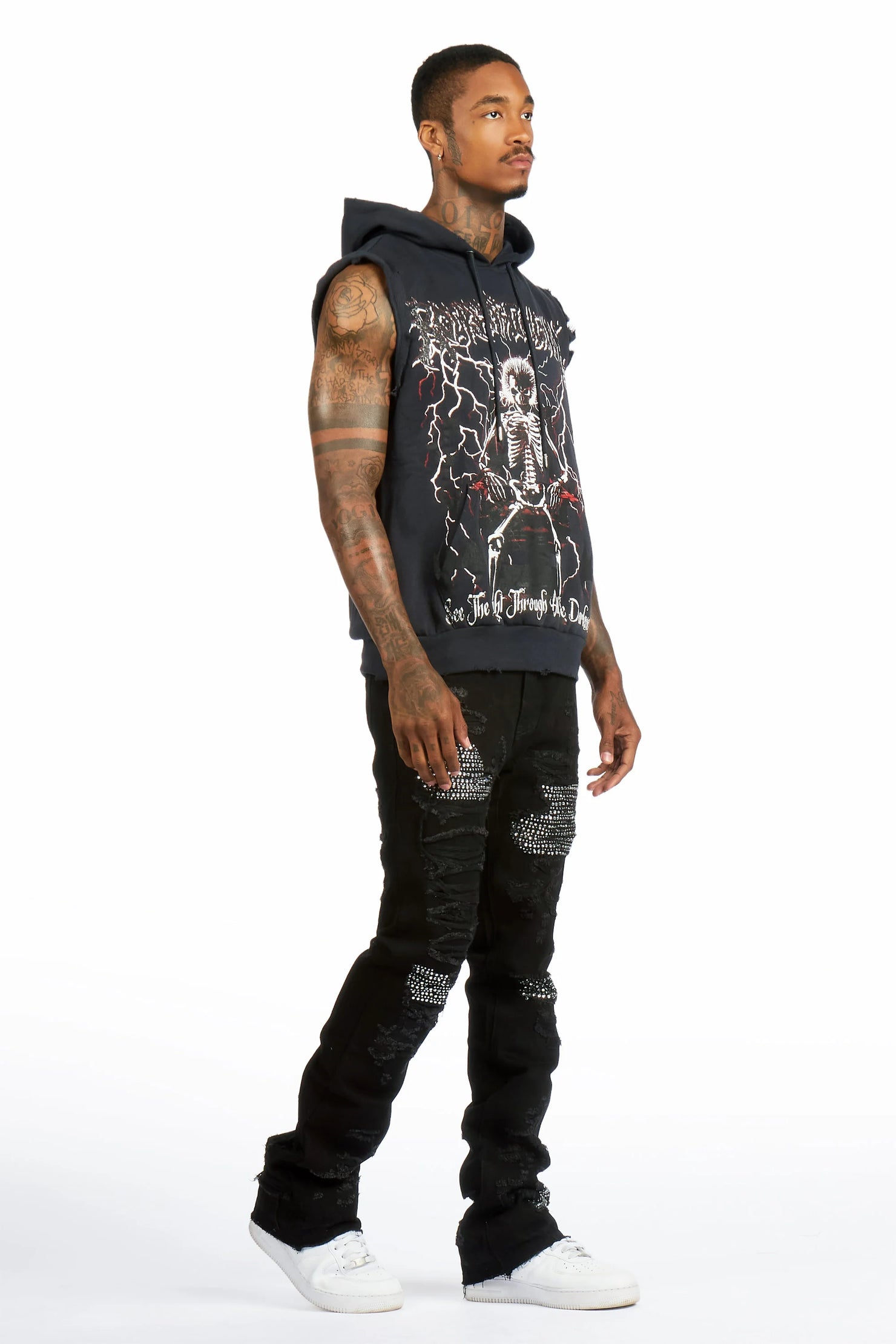 Mathey Black Rhinestone Stacked Fit Jean