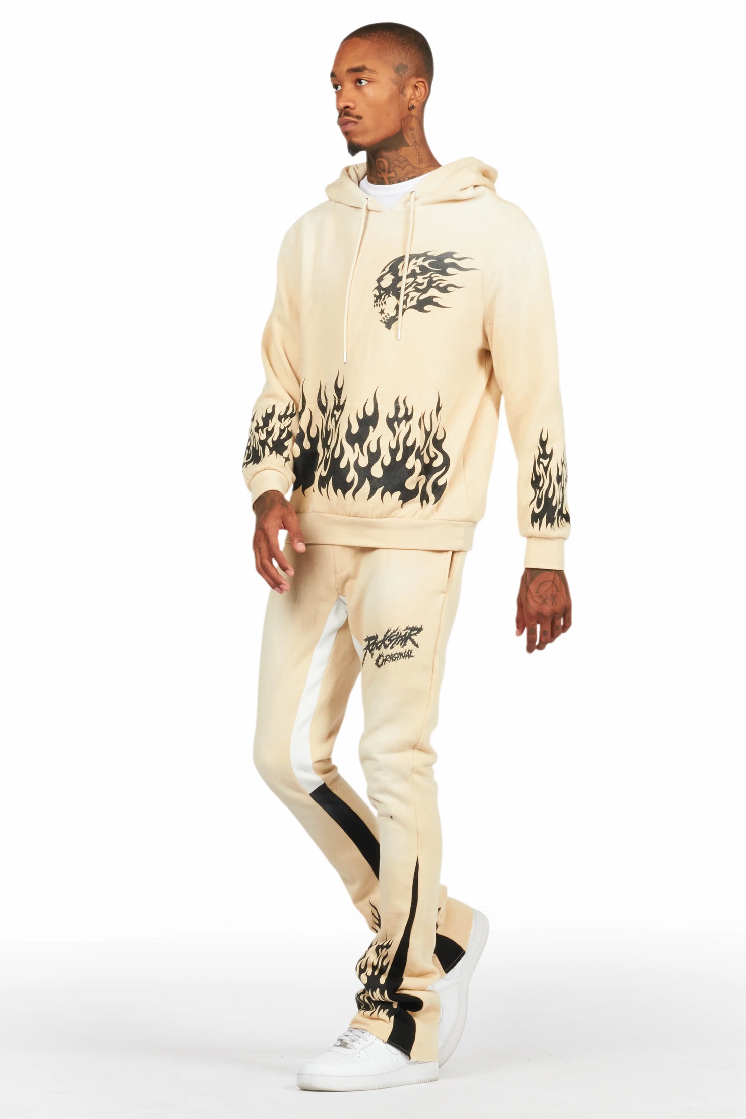 Bubble Beige Stacked Flare Hoodie Track Set