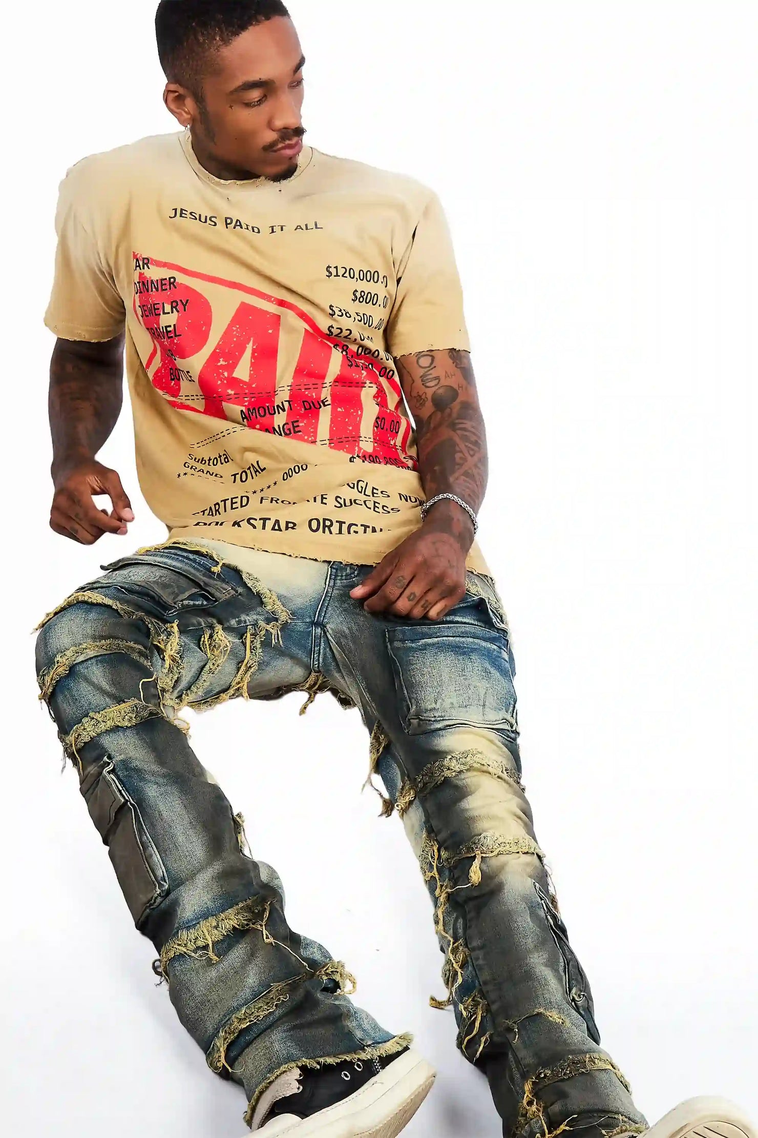 Yves Blue Stacked Flare Cargo Jean