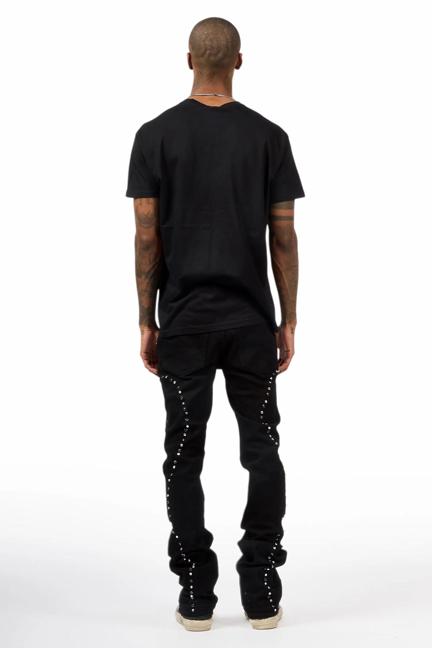 Chaz Jet Black Stud Stacked Flare Jean