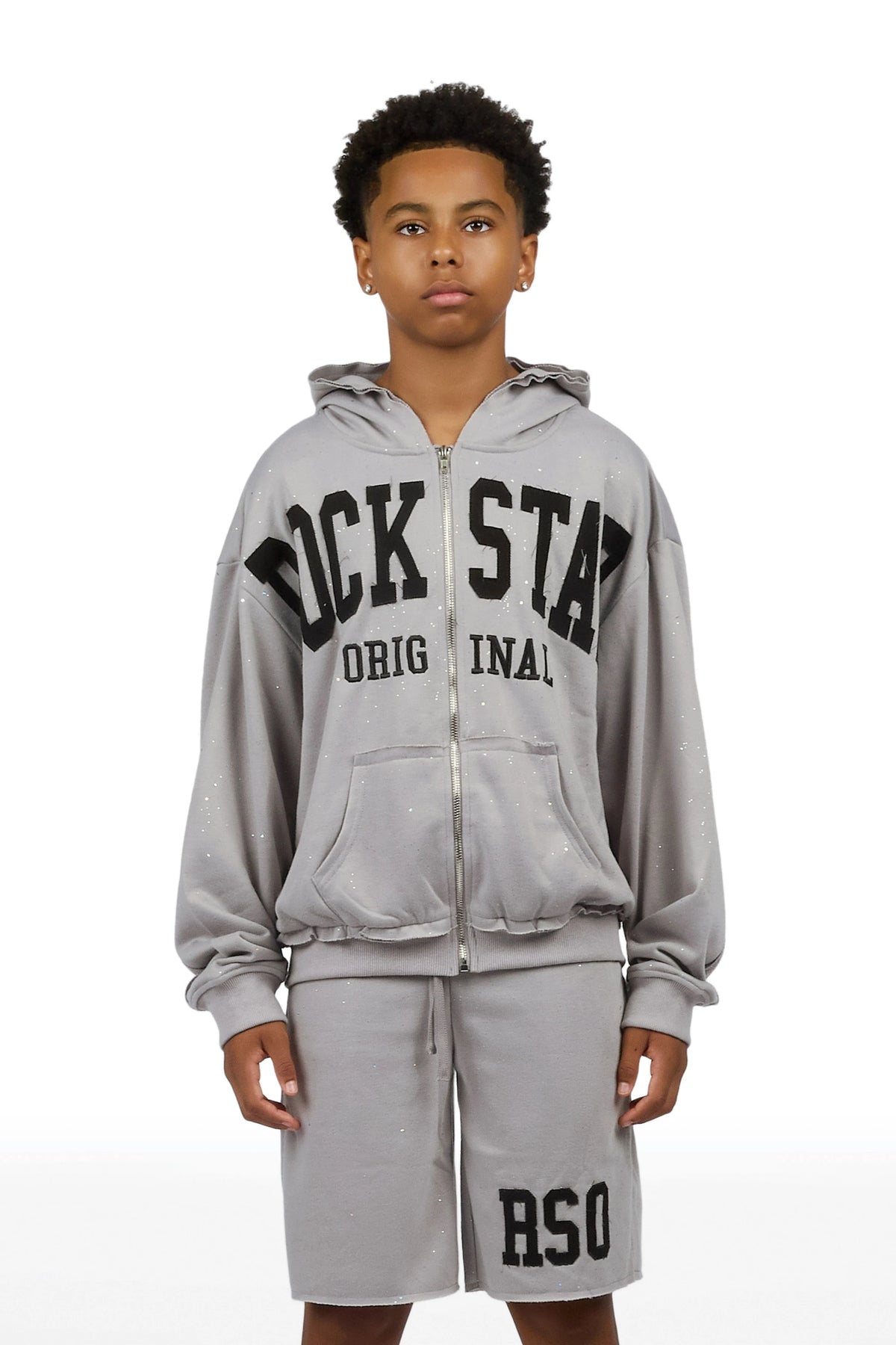 Boys Akila Grey Glitz Hoodie Double Waisted Short Set