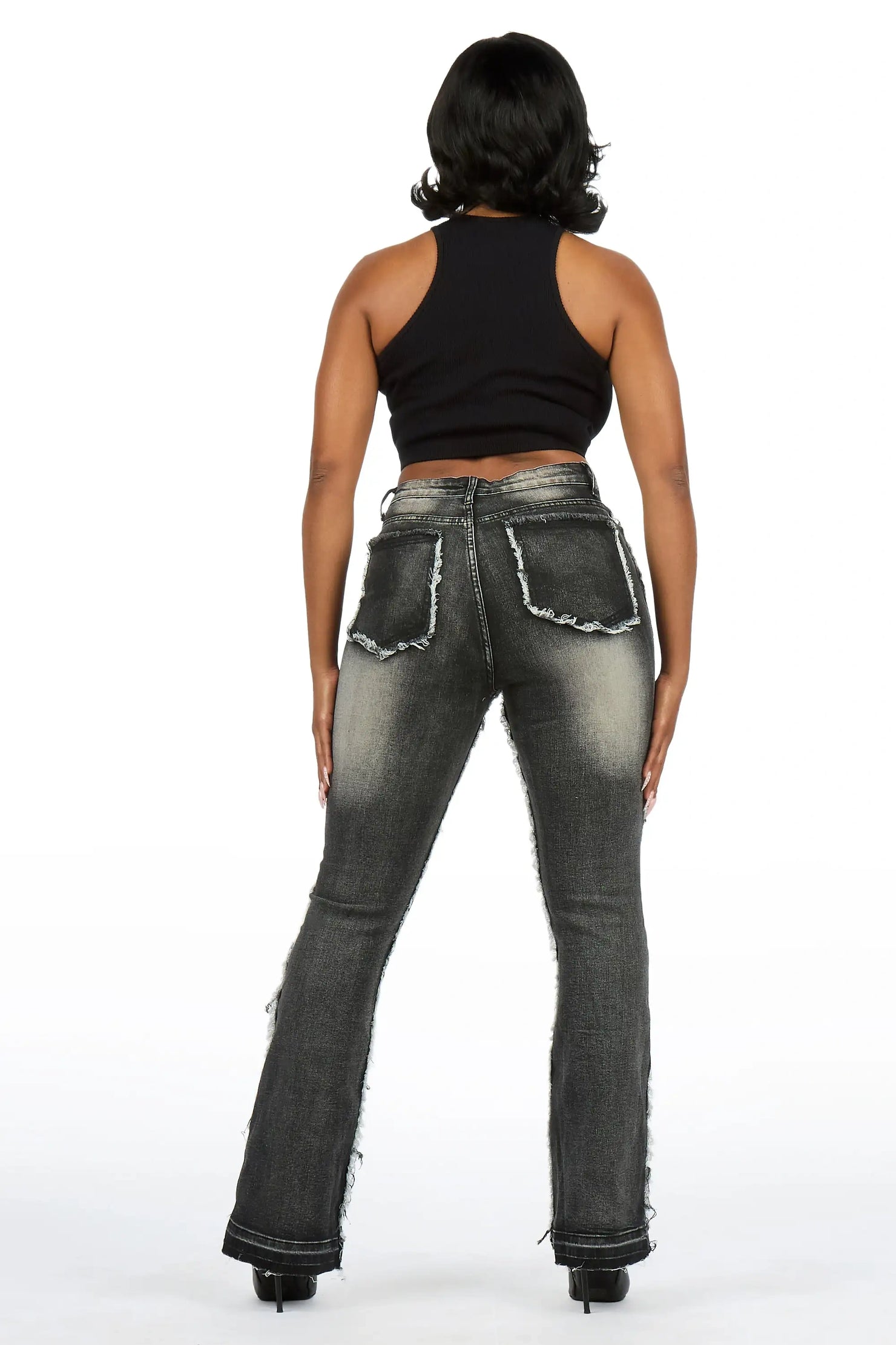 Nyxia Black Cargo Super Stacked Jean