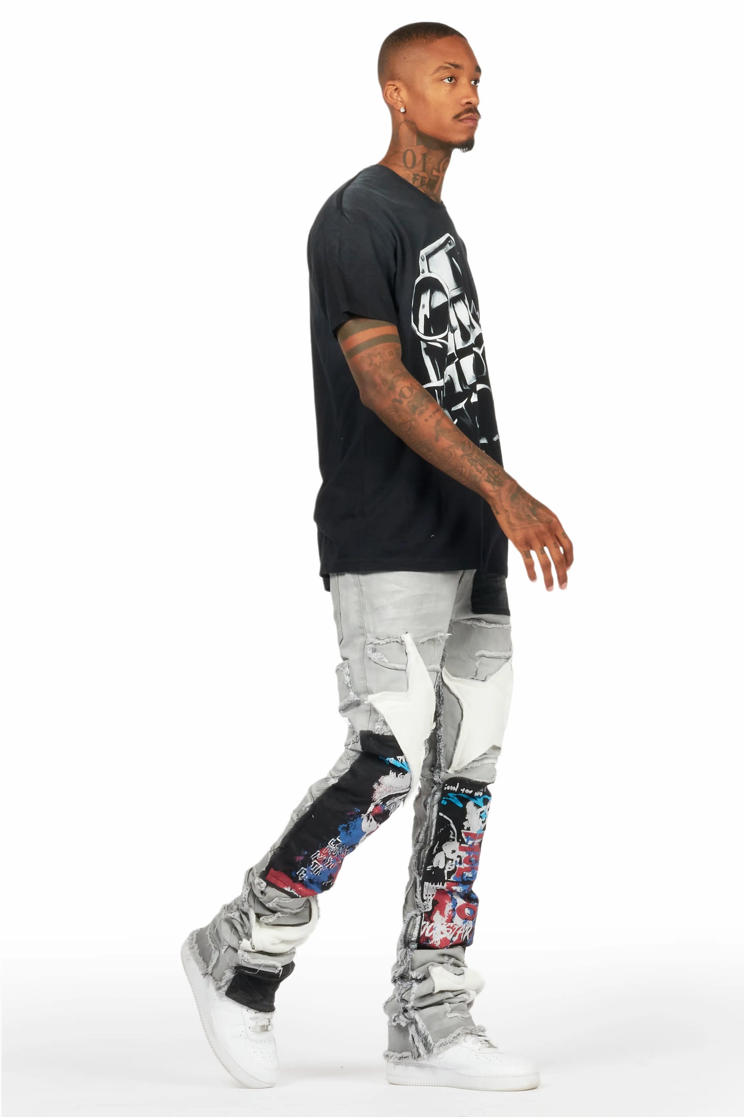 Vinson Dark Grey Patchwork Super Stacked Flare Jean