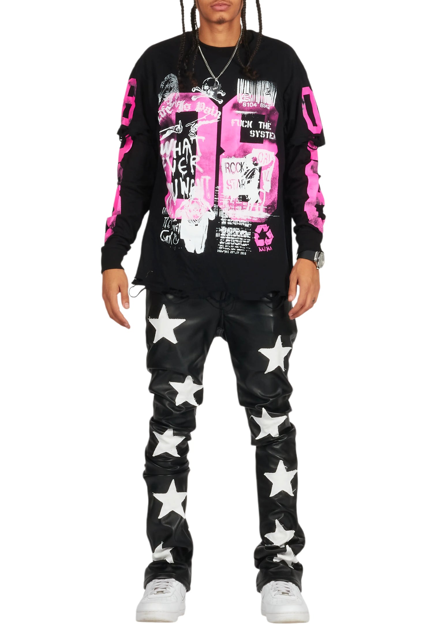 Grill Black/Pink Double Layer Long Sleeve Graphic T-Shirt