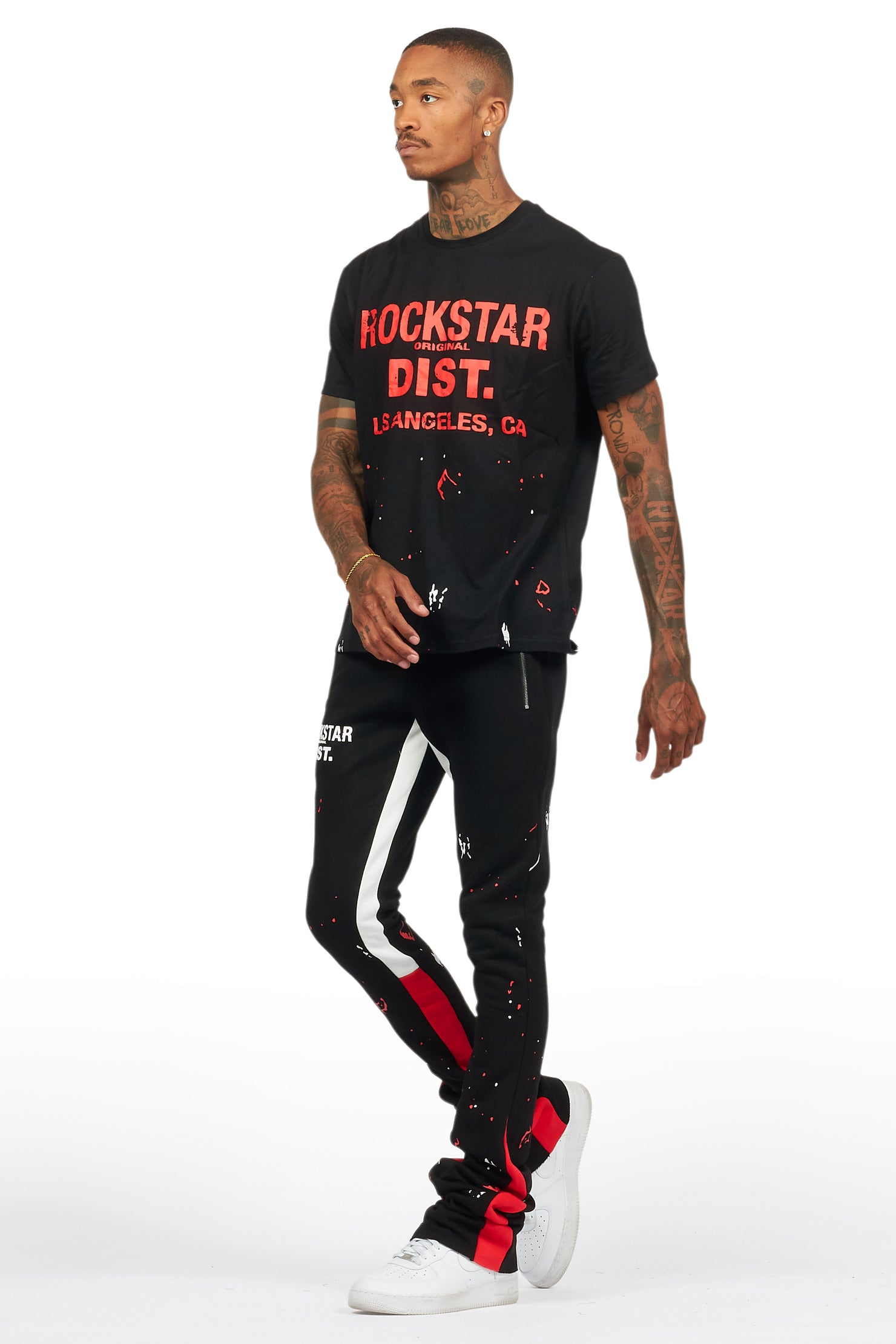 Scottie Black/Red T-Shirt/Stacked Flare Track Pant Set