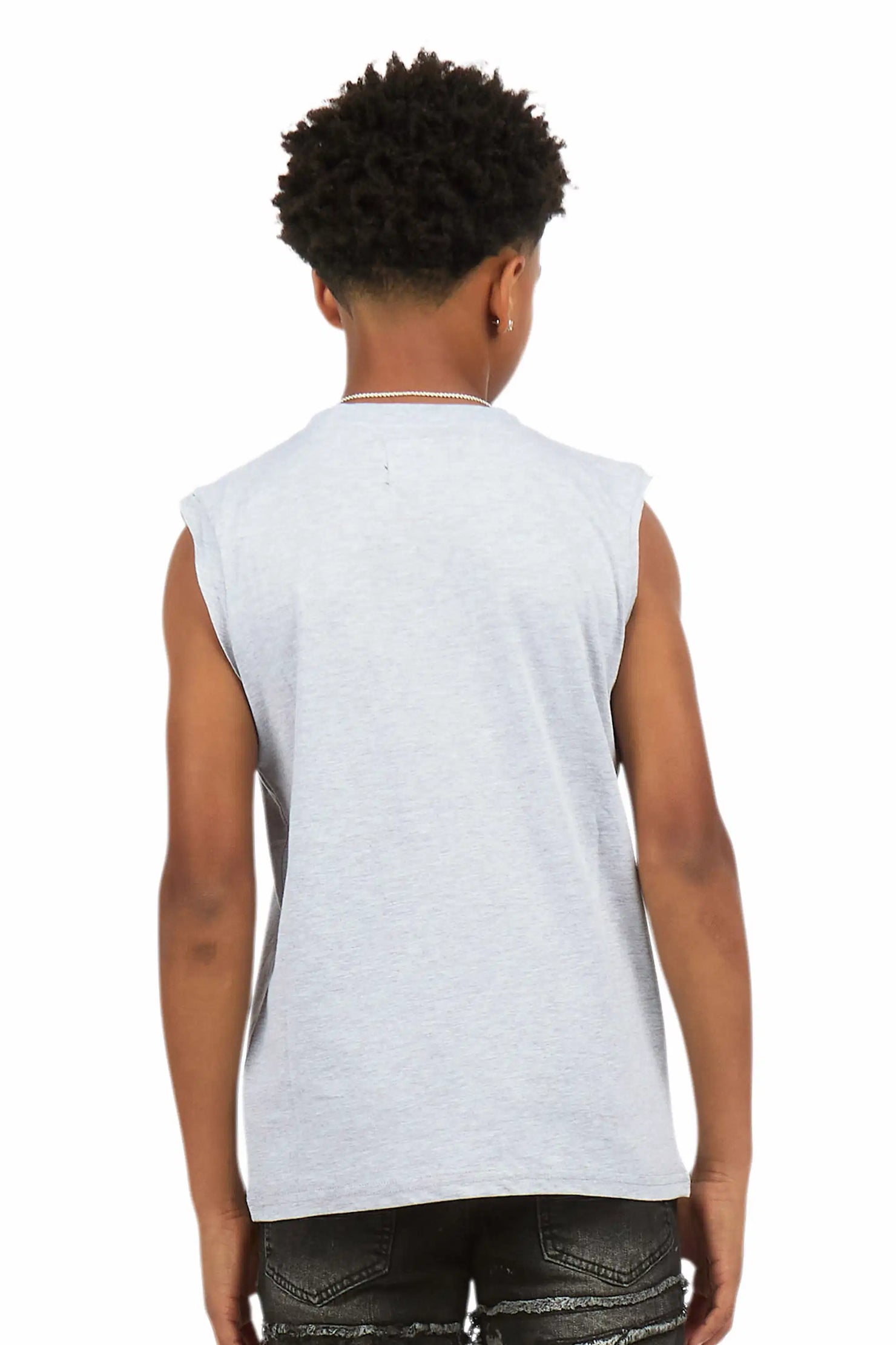 Boys Keen Heather Grey Cut Off Graphic T-Shirt
