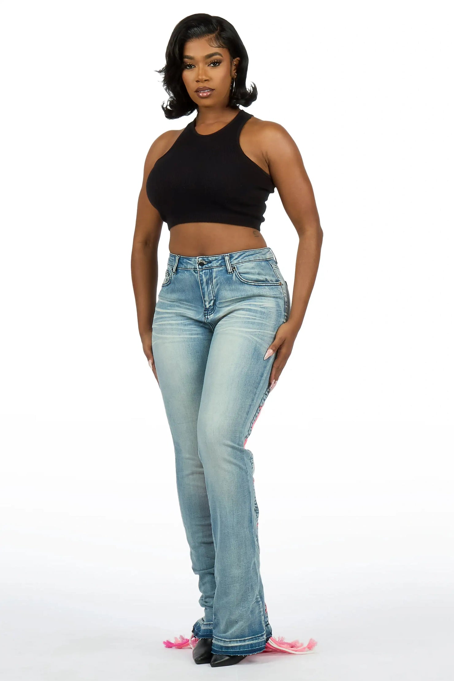 Ottiana Light Blue/Pink Stacked Flare Jean