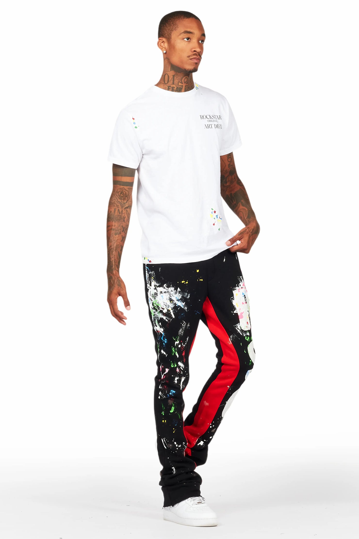 Washi Black Patchwork Stacked Flare Track Pant