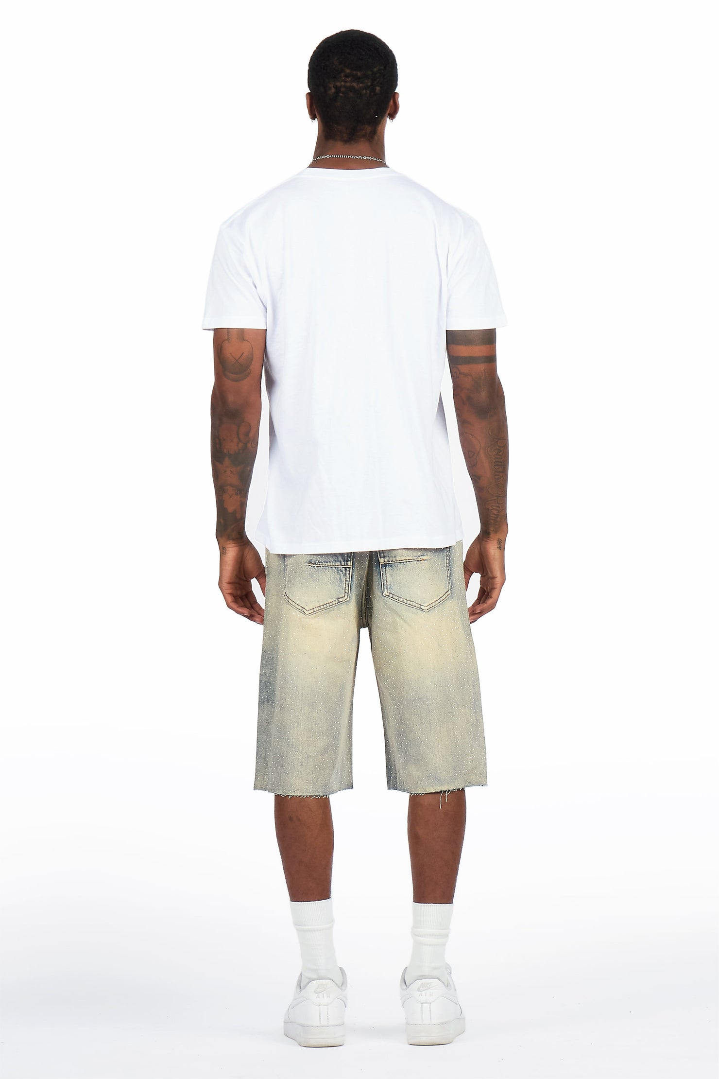 Brayan Blue Rhinestones Denim Short