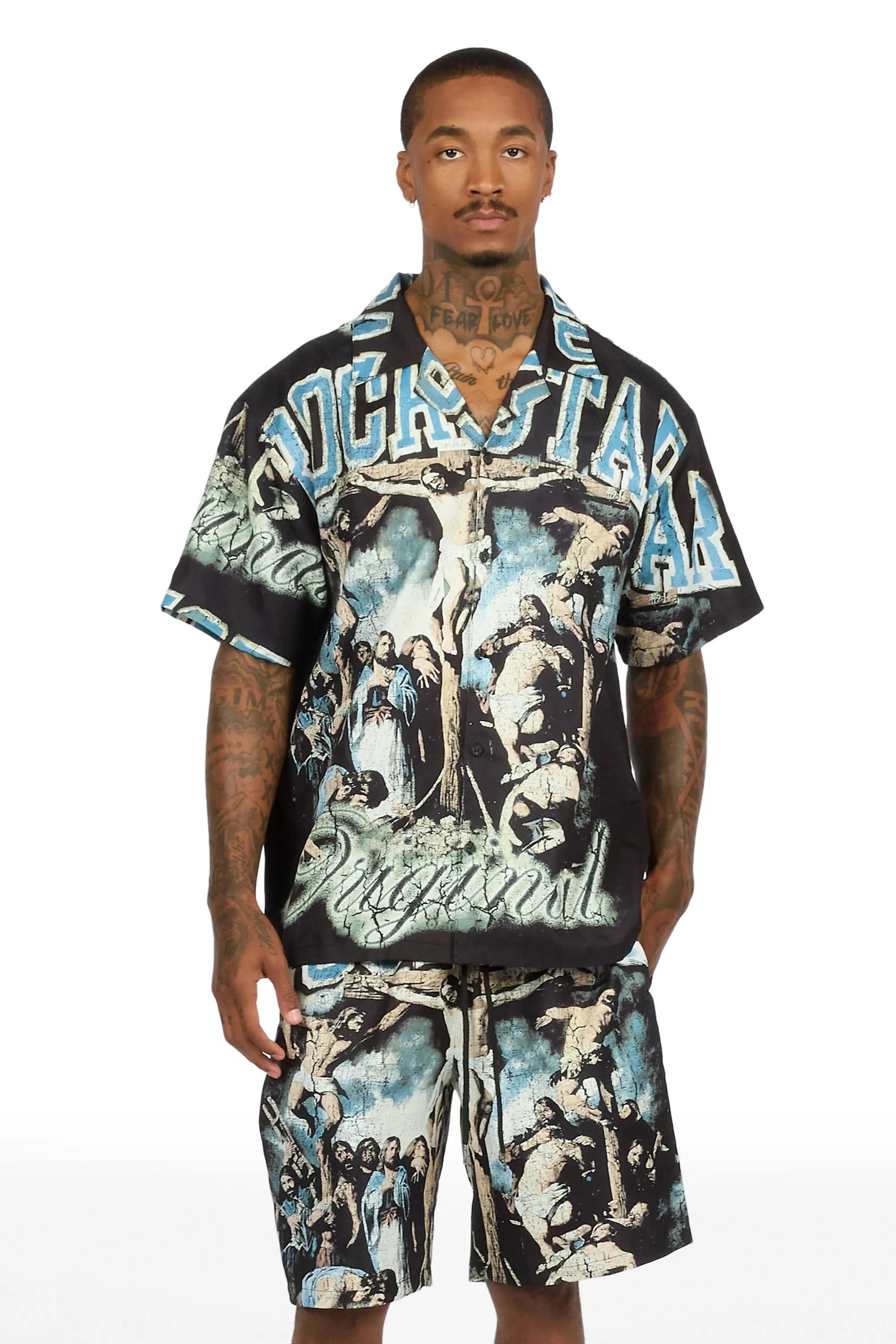Waller Black Button Down T-Shirt/Short Set