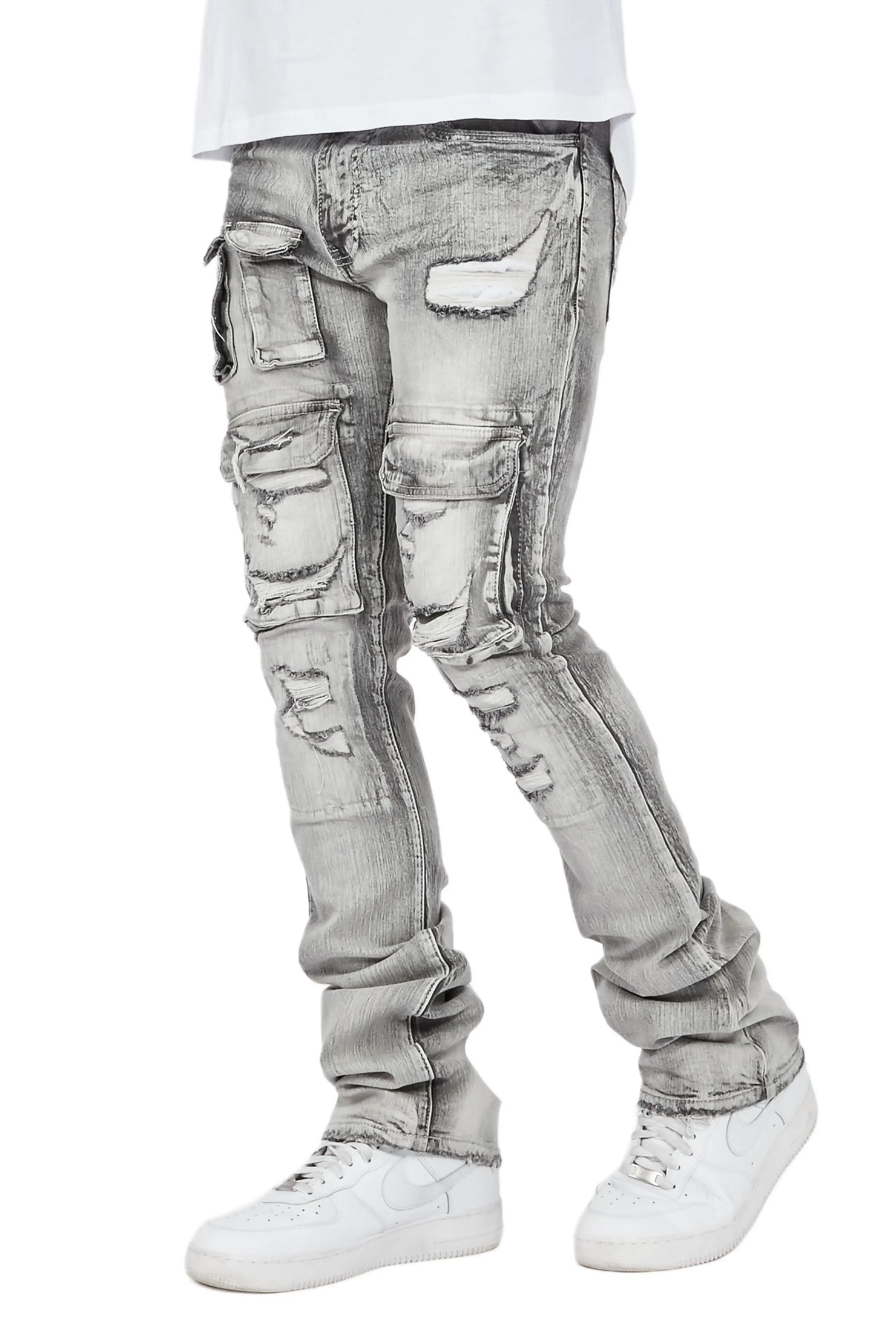 Kale Grey Cargo Stacked Flare Jean