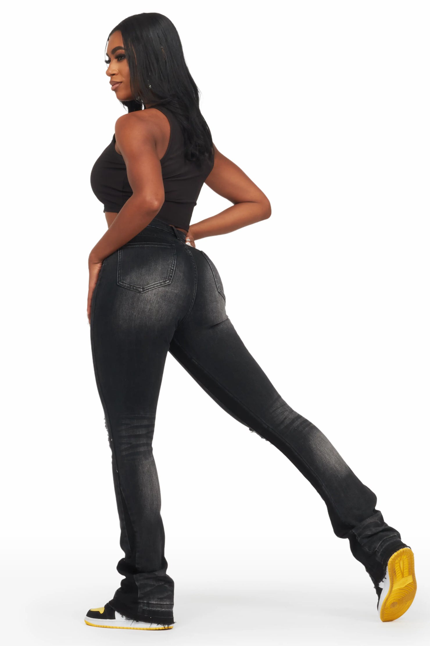 Jazminn Black Wash Stacked Flare Jean