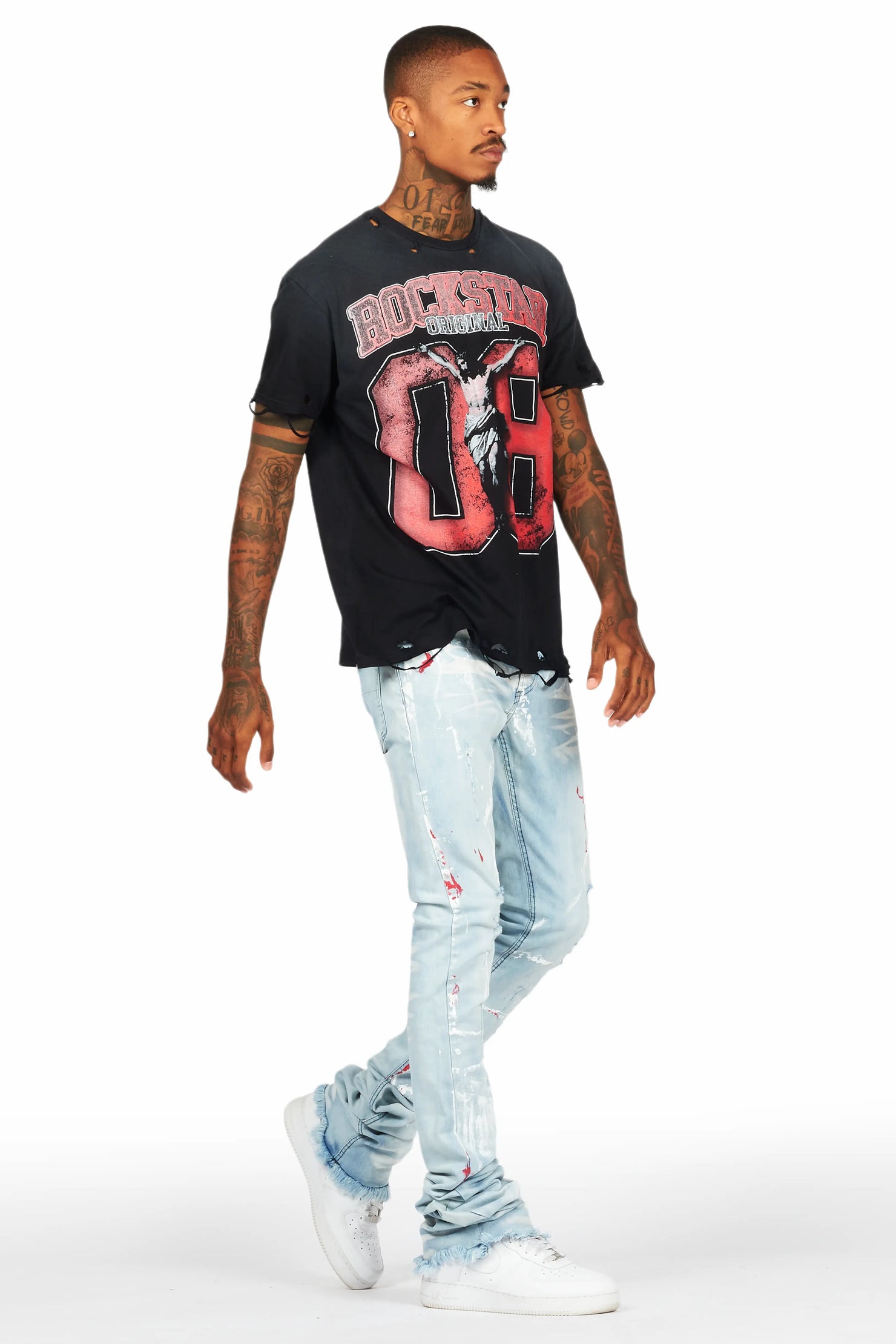 Fields Black T-Shirt/Stacked Flare Jean Set