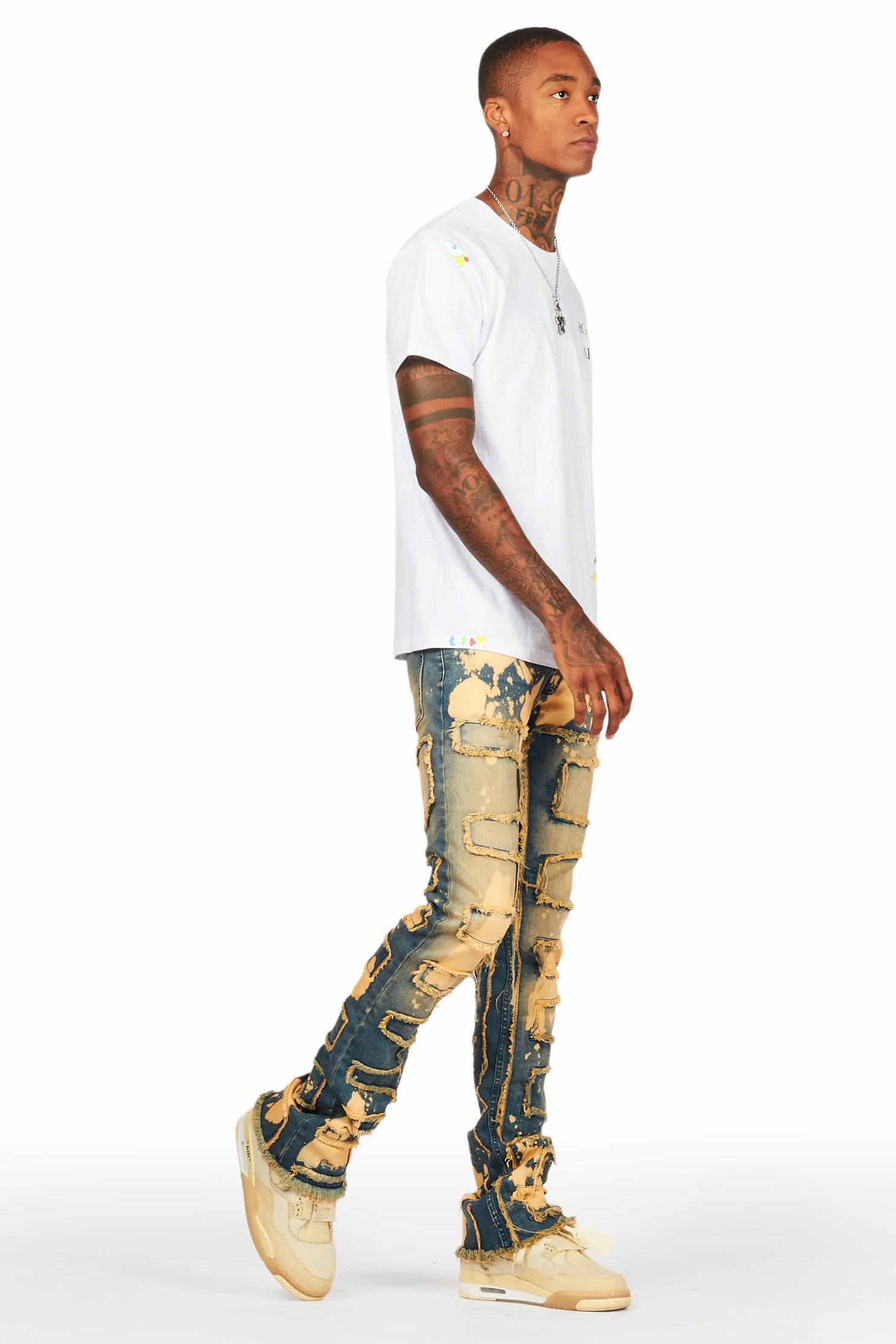 Laban Dirty Blue Bleach Stacked Flare Jean