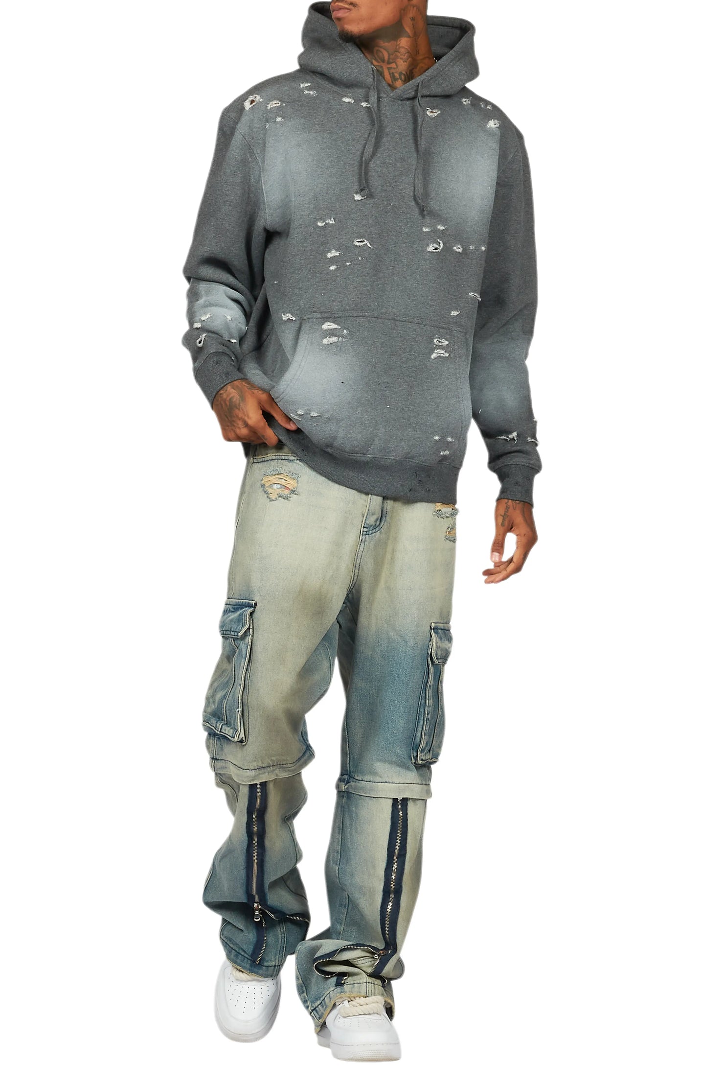 Baki Charcoal Distressed Hoodie