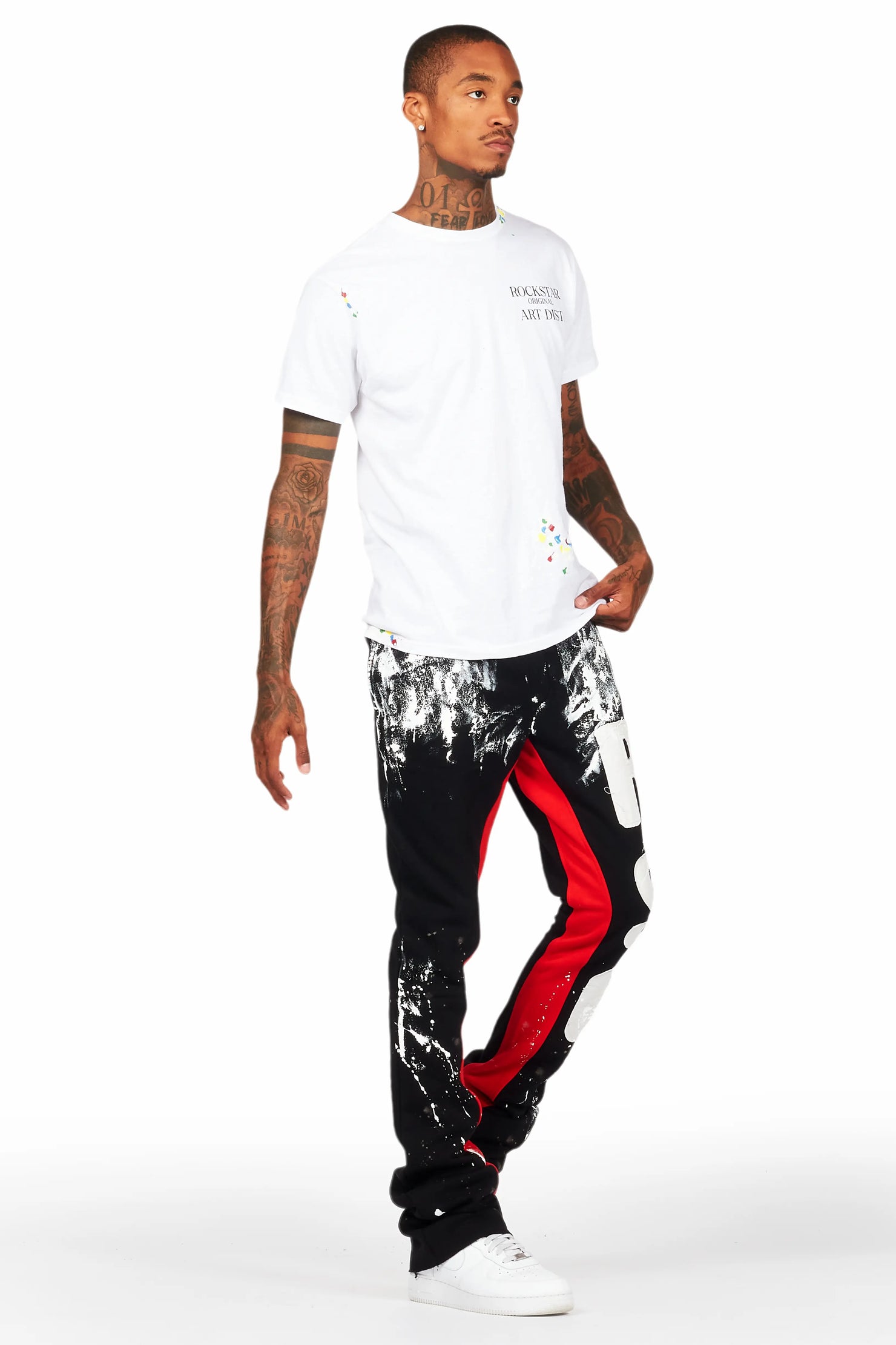 Vassar Black Patchwork Stacked Flare Track Pant