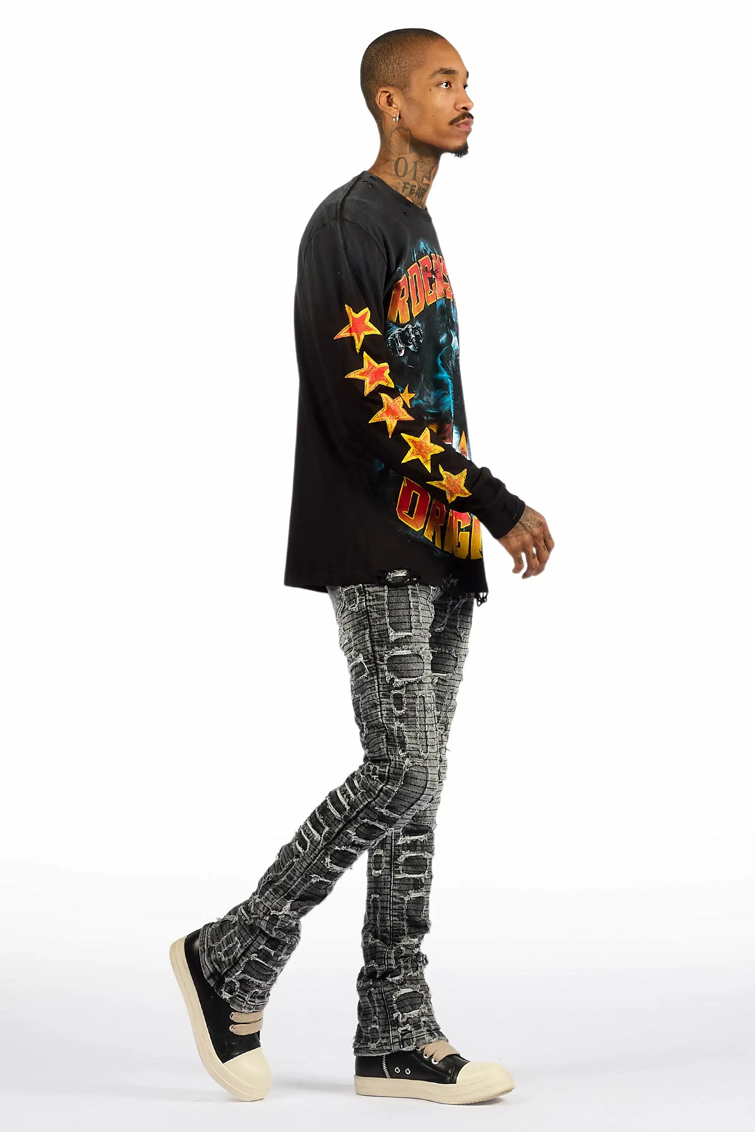 Gribo Grey Stacked Flare Jean