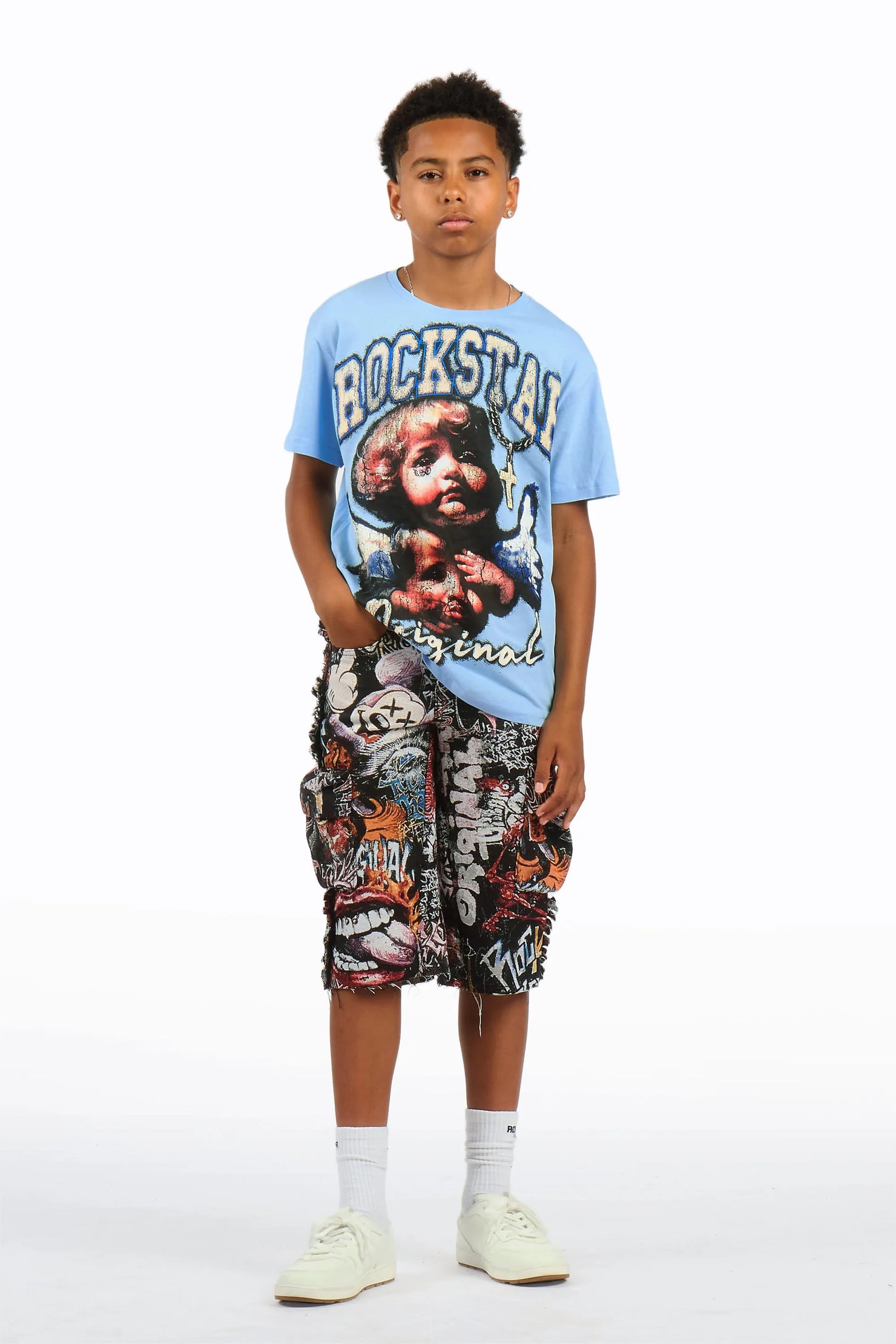 Boys Dejair Blue/Multi T-Shirt Short Set