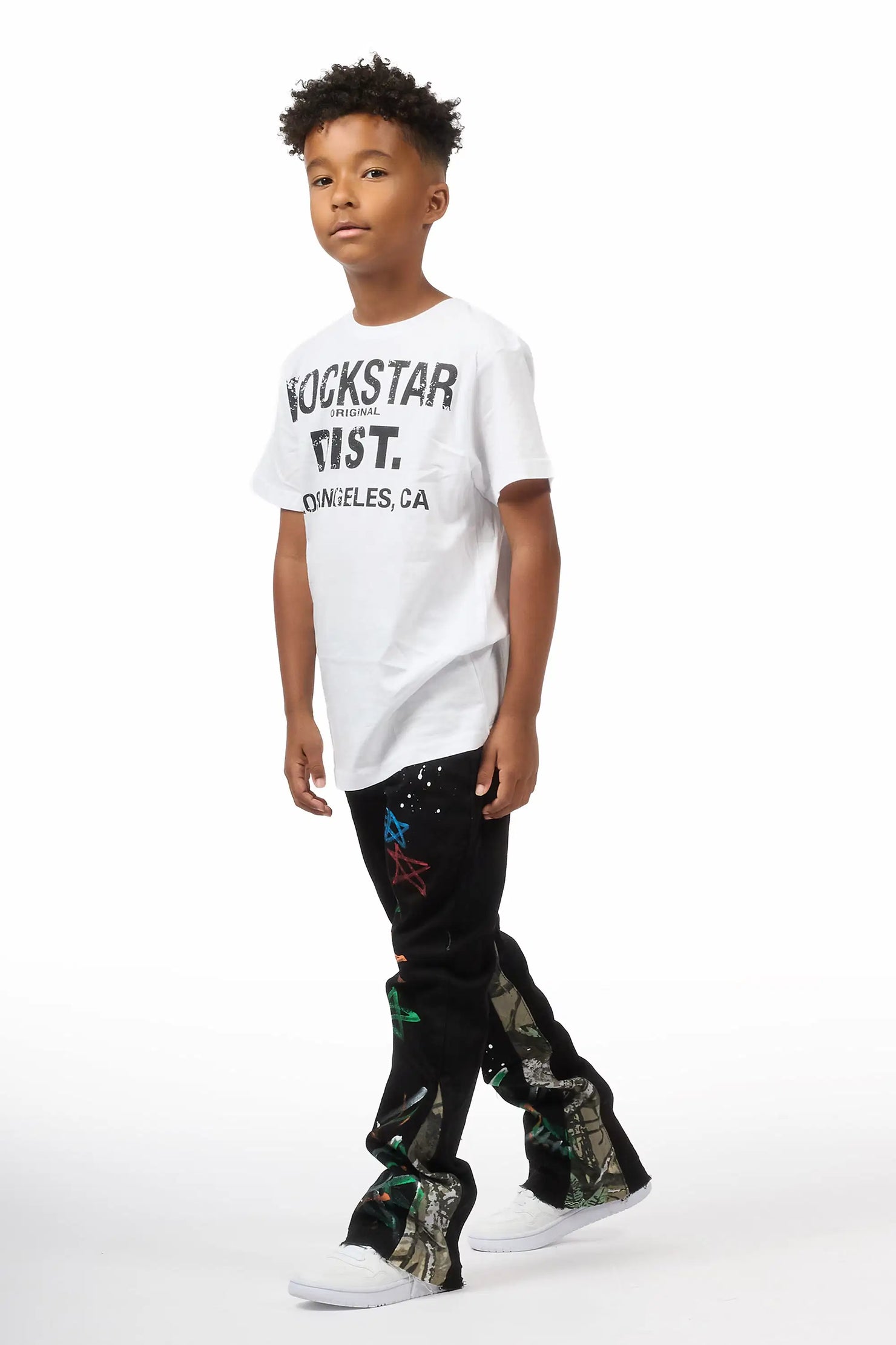 Boys Strass Black Painted Stacked Flare Jean