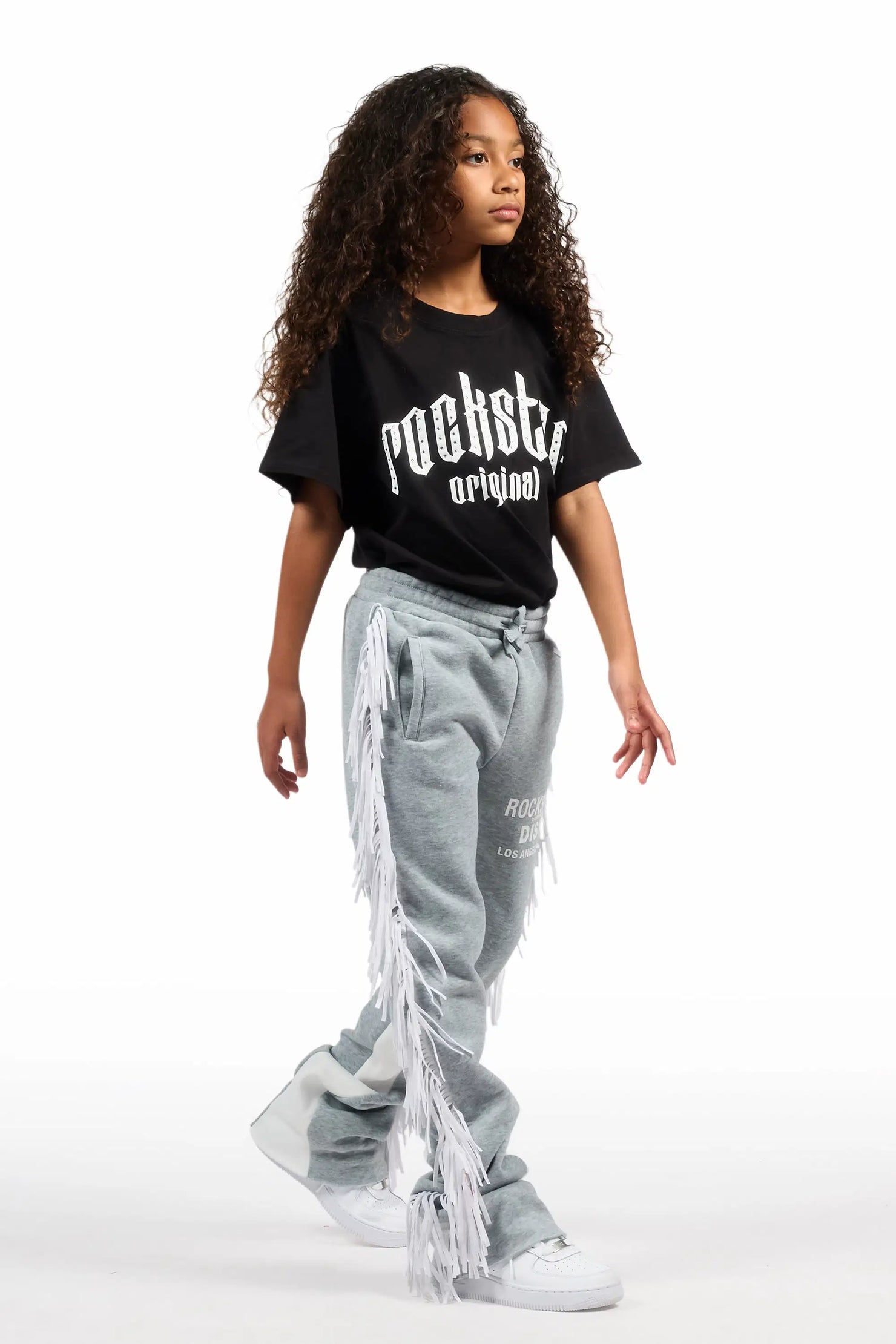 Girls Kendra Grey Fringe Stacked Flare Pant