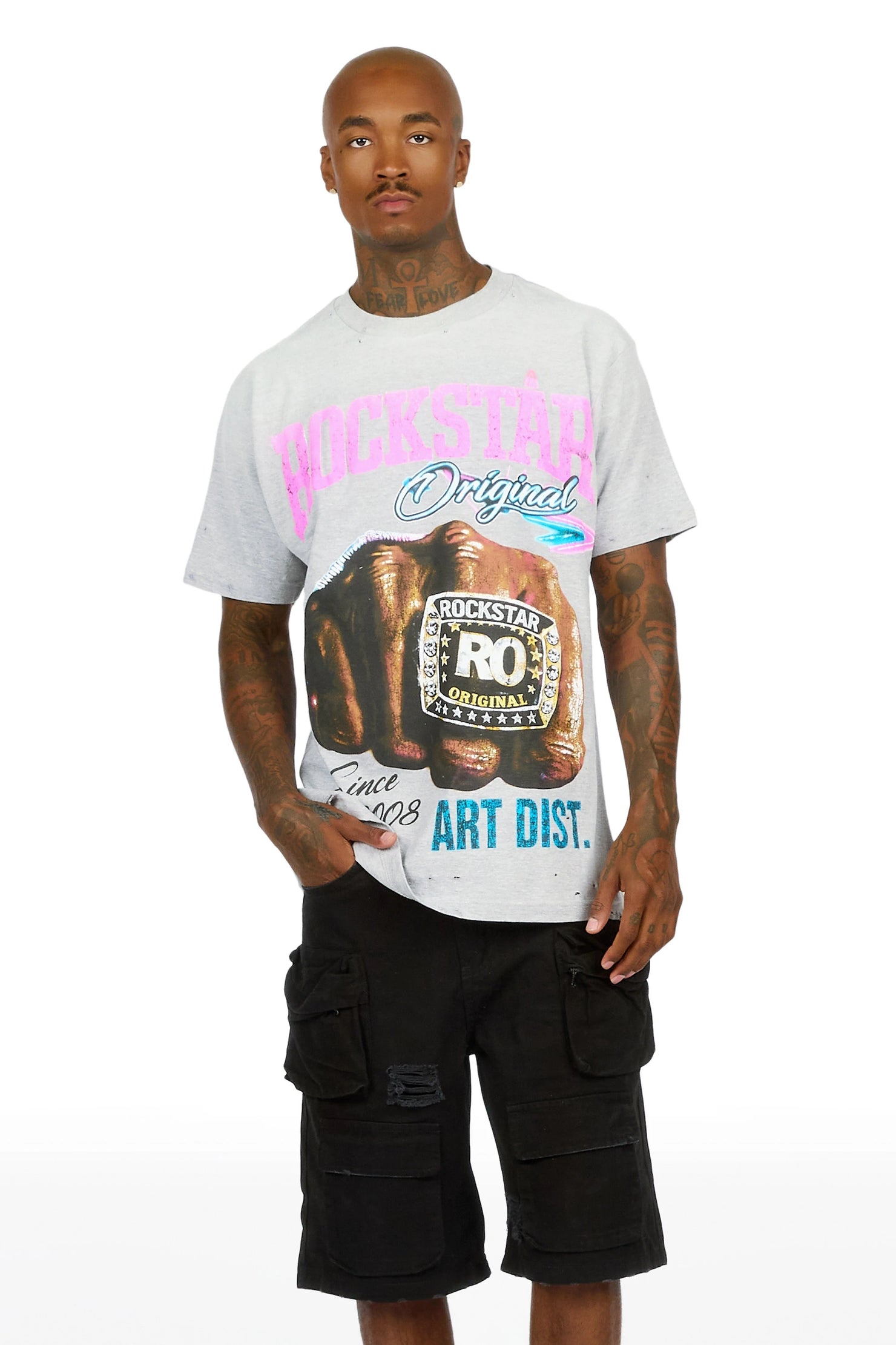 Dewayne Heather Grey Oversized Graphic T-Shirt