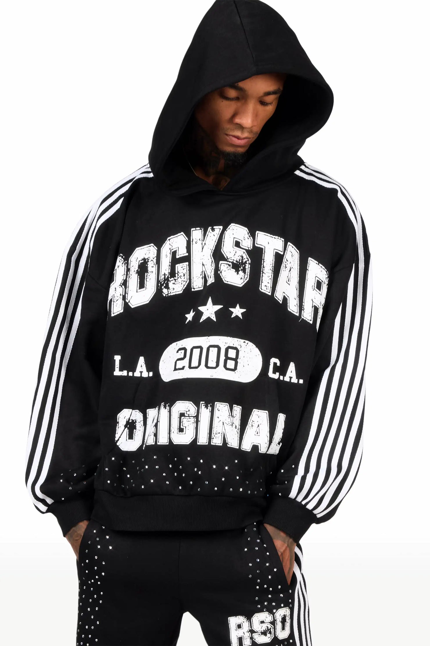 Tylla Black Rhinestone Hoodie/Baggy Pant Track Set