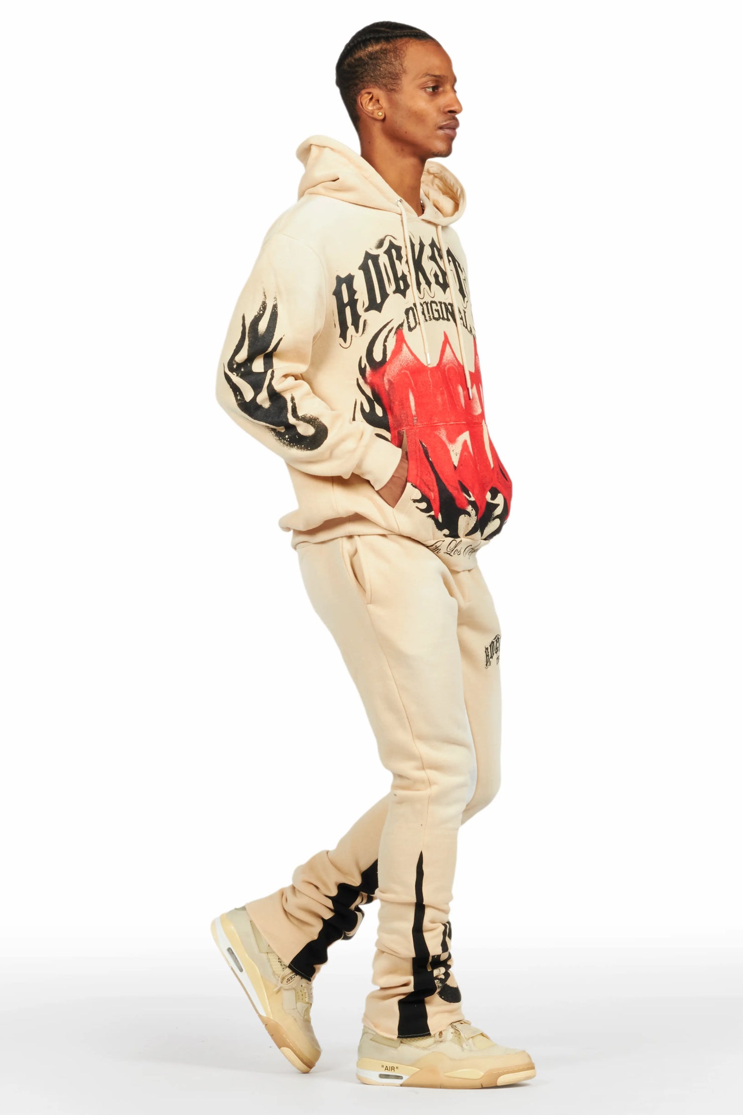 Boaz Beige Stacked Flare Hoodie Track Set