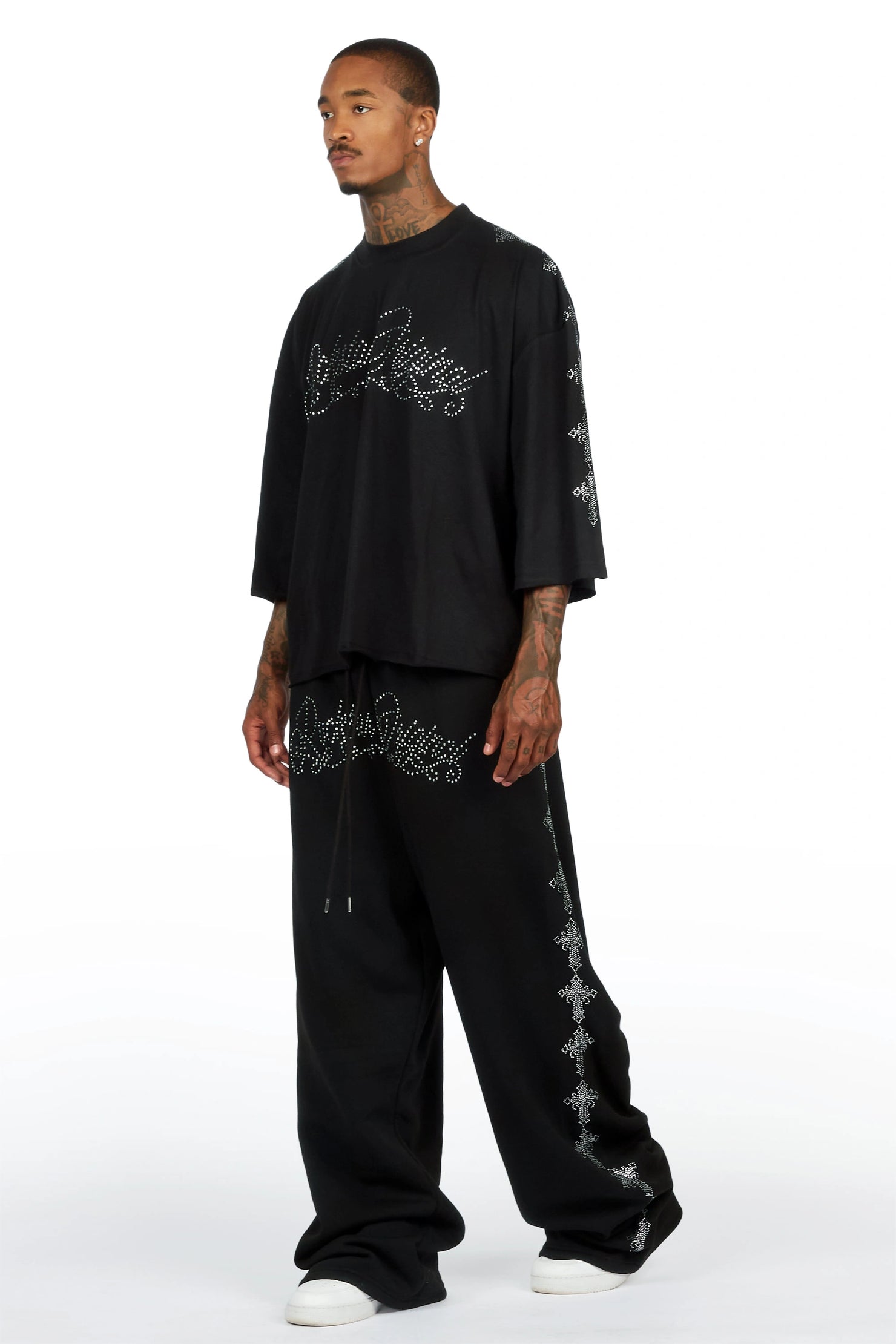 Ferrera Black Rhinestone T-Shirt/Baggy Track Set