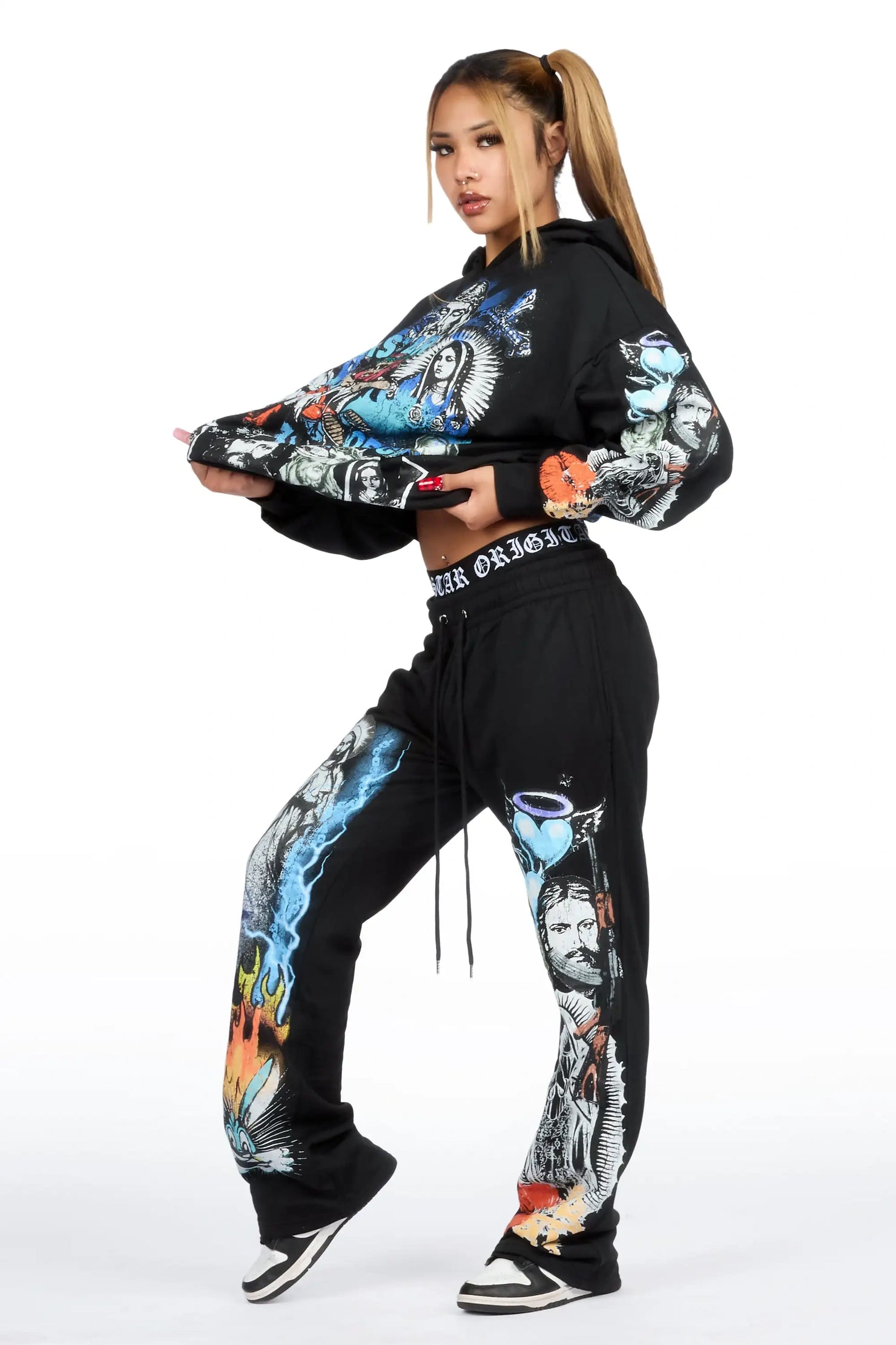 Obscura Black Graphic Baggy Fit Track Set