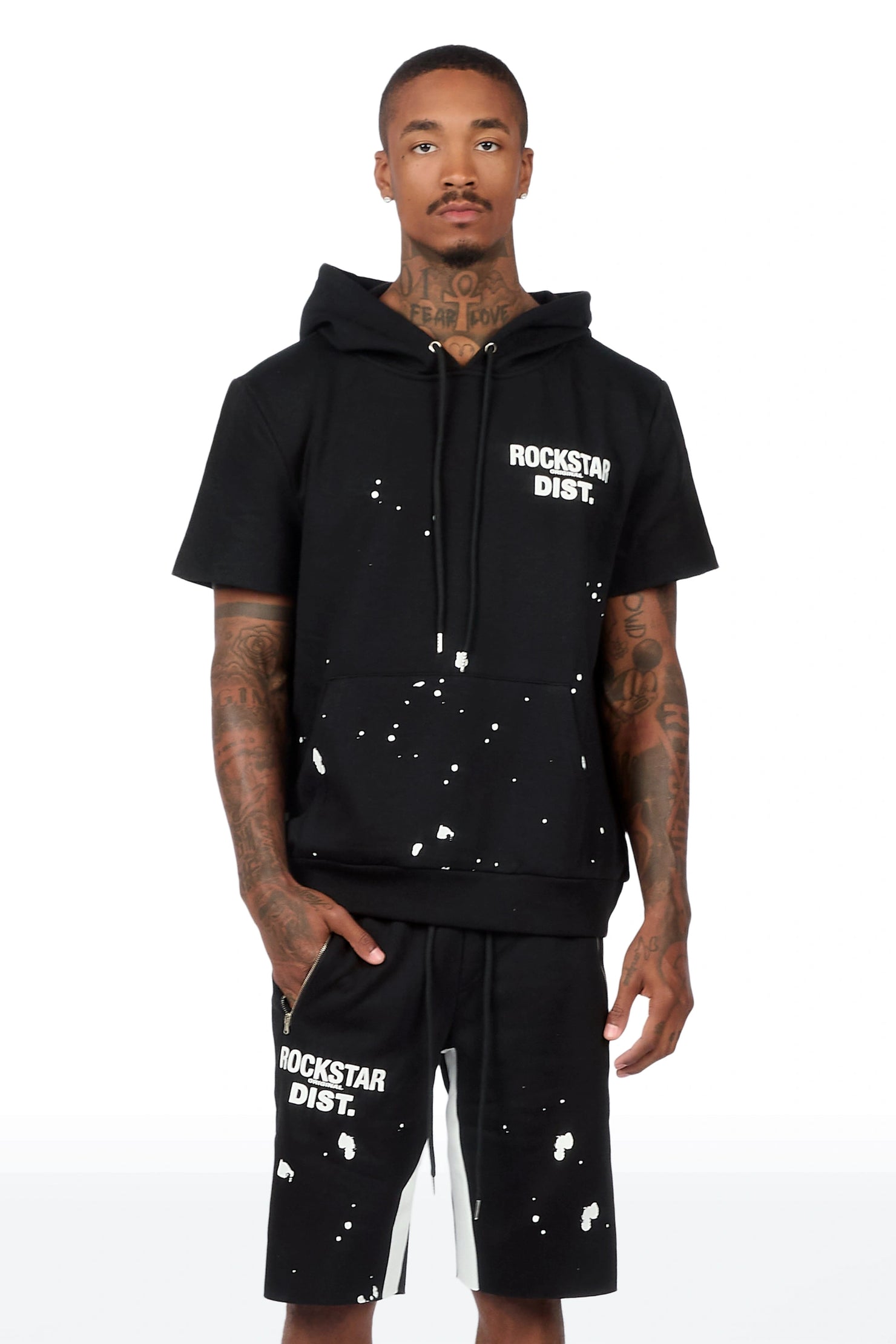 Raffer 3.0 Black Cut Sleeve Hoodie Short Set