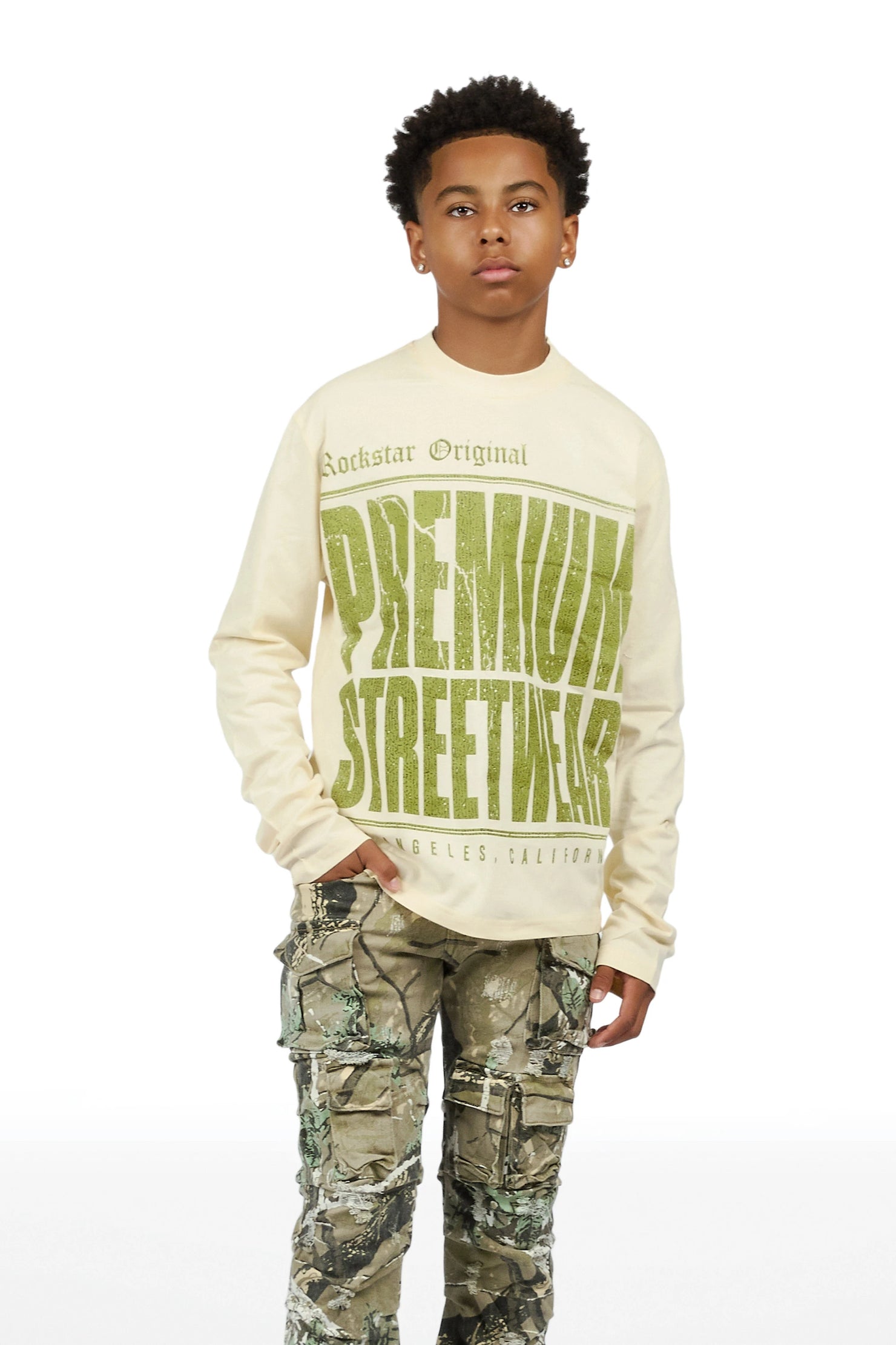 Boys Pluto Sand/Tree Camo Long Sleeve T-Shirt Stacked Jean Set