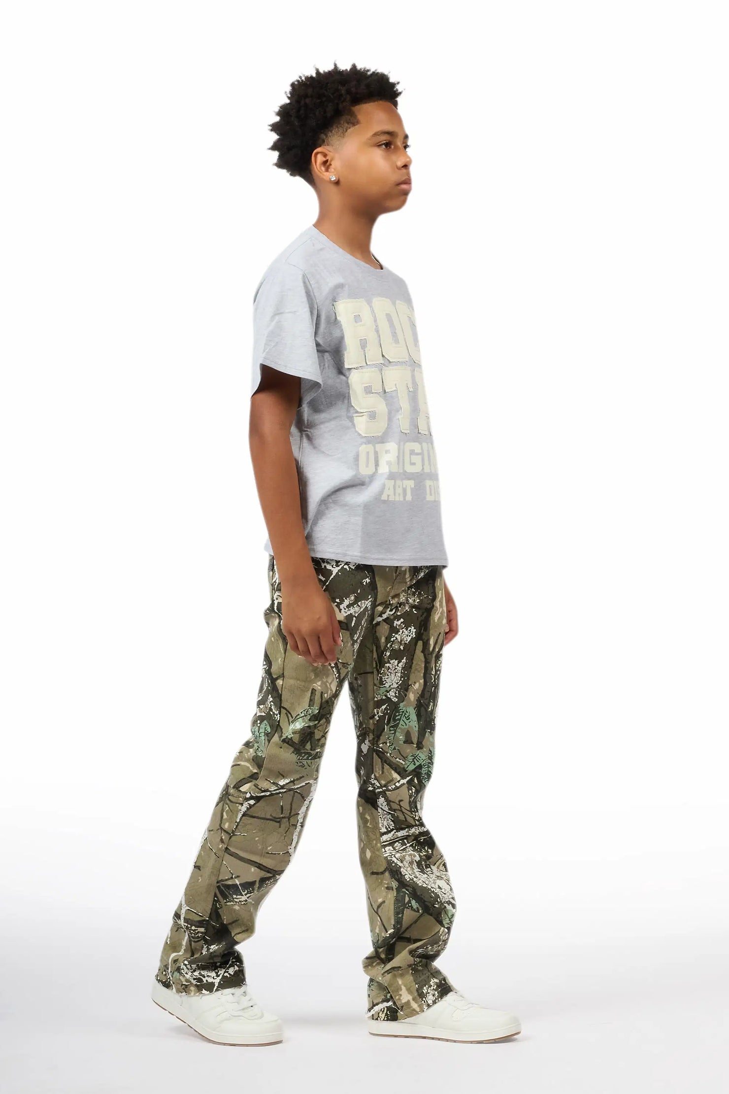 Boys Khen Tree Camo Pearl Stacked Flare Jean