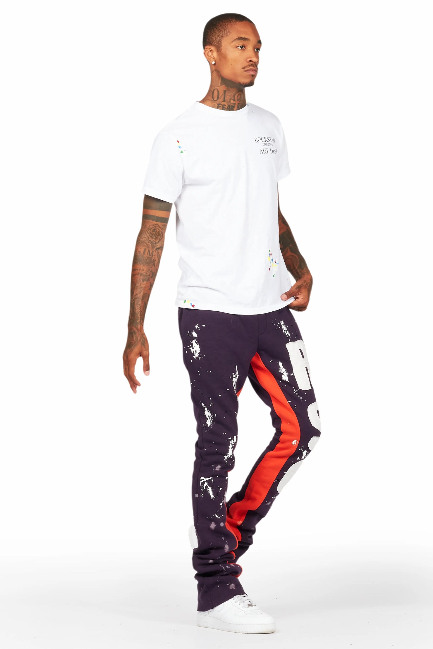 Tanko Purple Patchwork Stacked Flare Track Pant