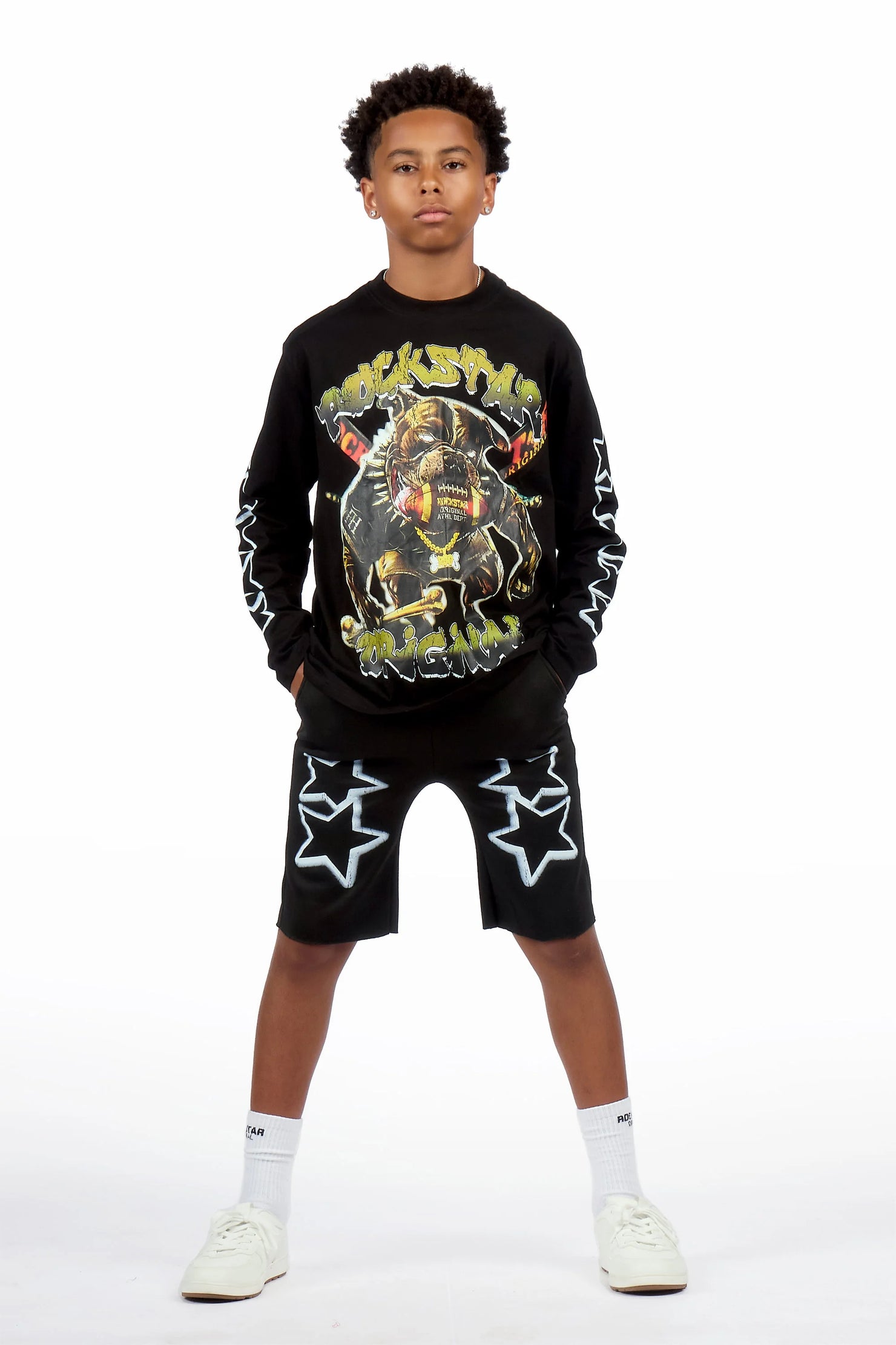 Boys Brayix Black/Black L/S T-Shirt Short Set