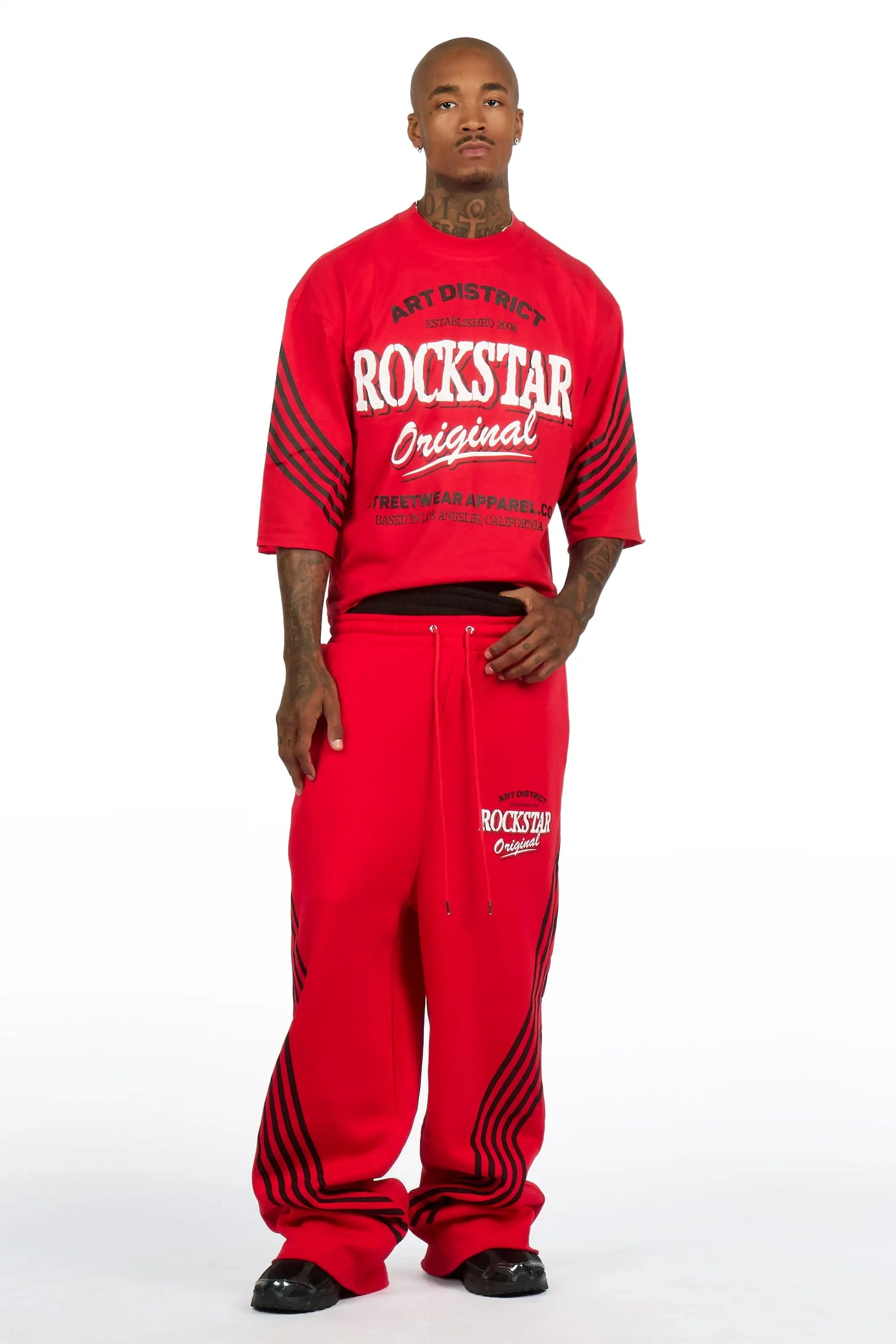 Soe Red T-Shirt/Double Waisted Relaxed Track Set