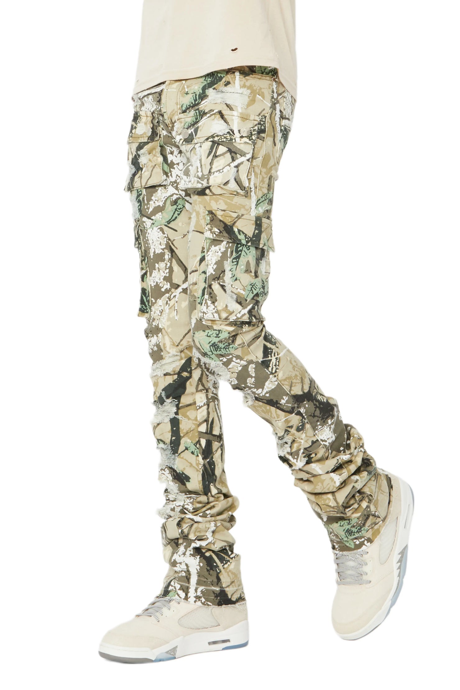 Zaire Tree Camo Cargo Super Stacked Flare Jean