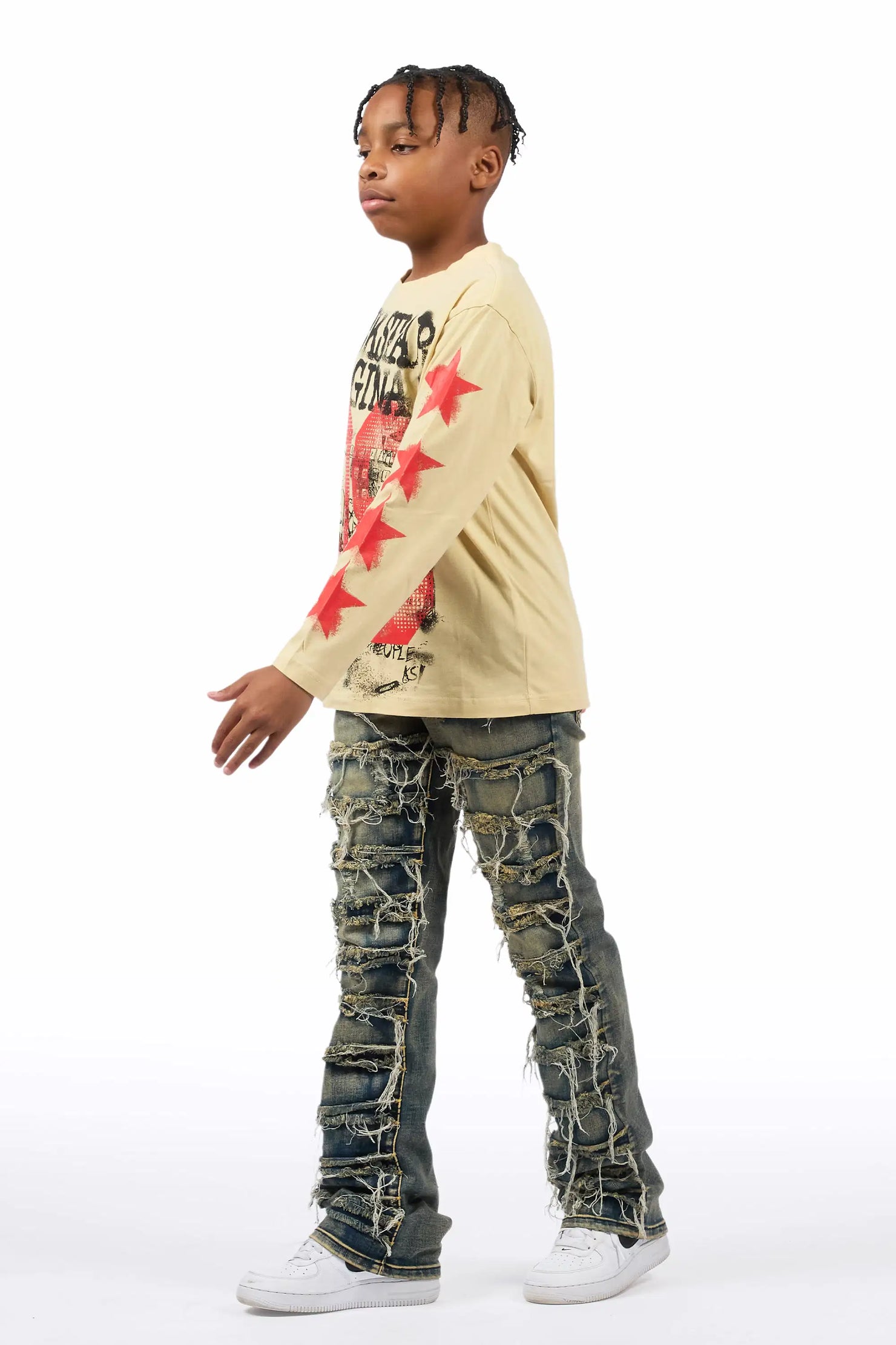 Boys Waylon Tint Stacked Flare Frayed Jean