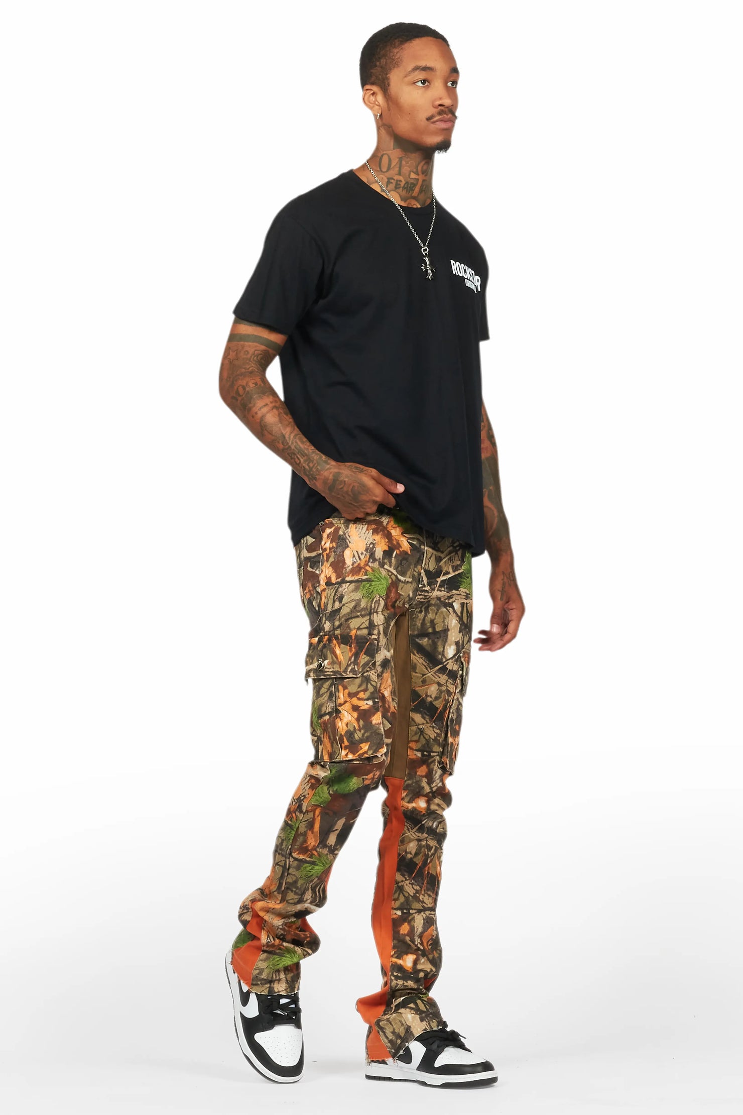 Rolan Orange Tree Camo Stacked Flare Jean