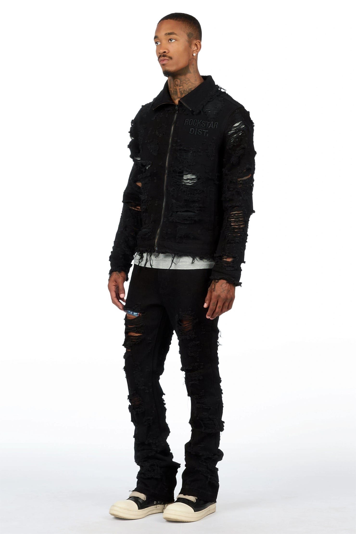 Faro Black Denim Jacket/Stacked Flare Jean Set
