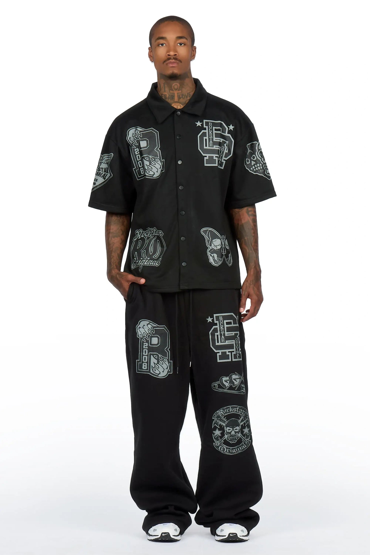Igor Black Crop Boxy Shirt/Fleece Baggy Track Set
