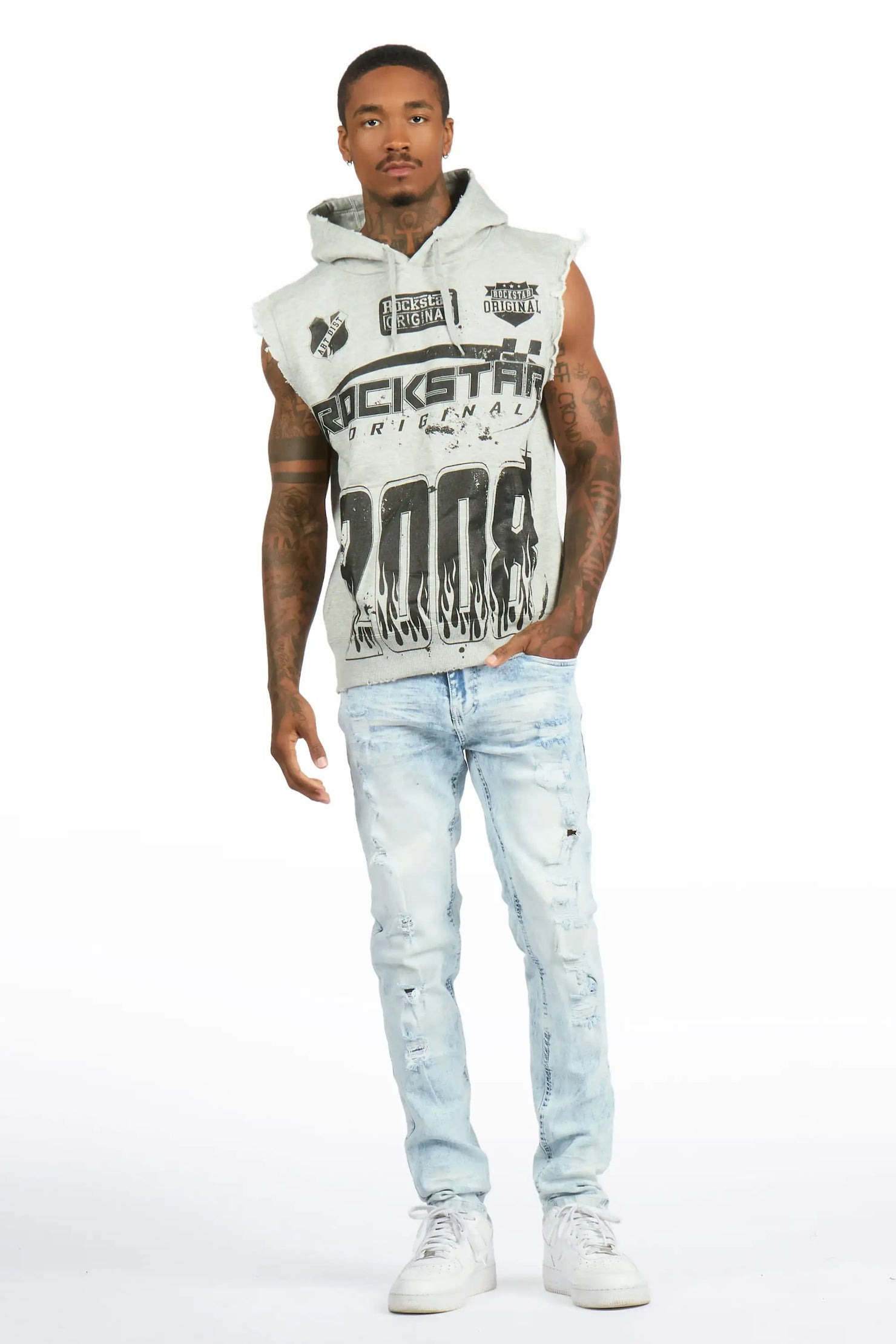 Amos Grey Cut Sleeve Hoodie